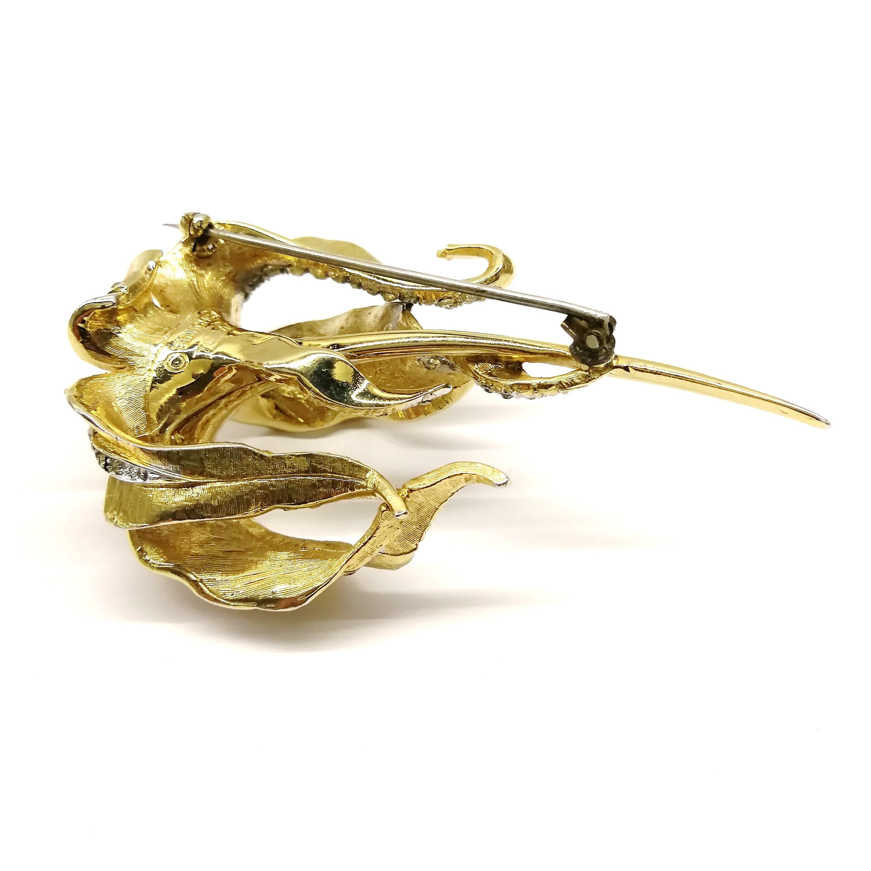 Large gilt metal, clear paste 'orchid' brooch, Marcel Boucher, 1960s, USA. 4
