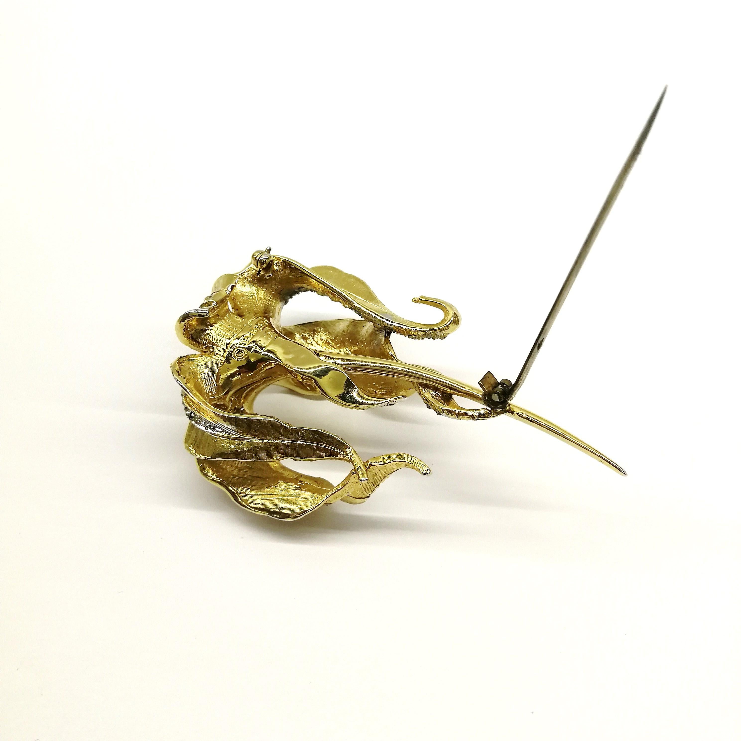 Large gilt metal, clear paste 'orchid' brooch, Marcel Boucher, 1960s, USA. 2