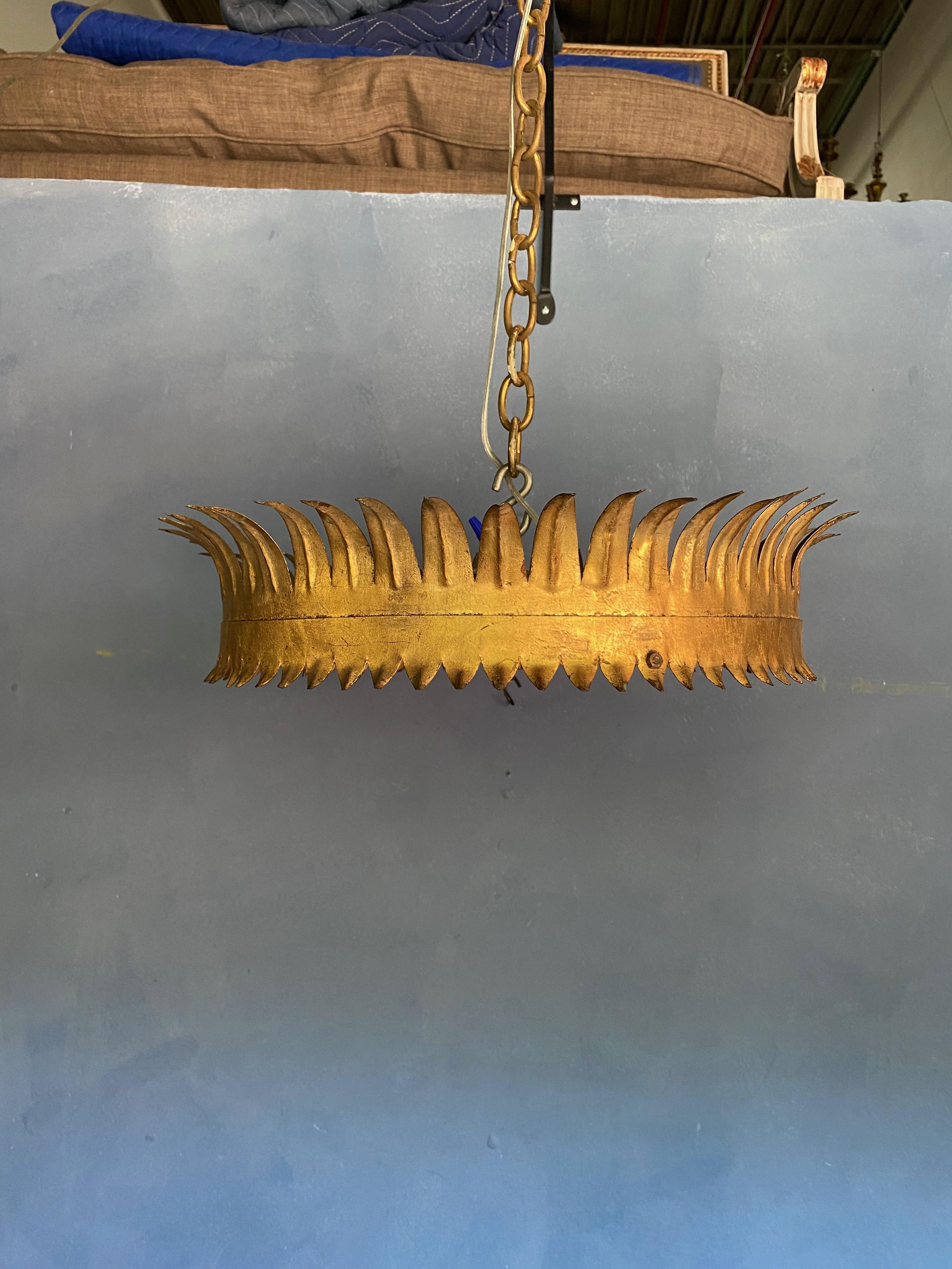 Large Gilt Metal Crown Sunburst Ceiling Fixture 5
