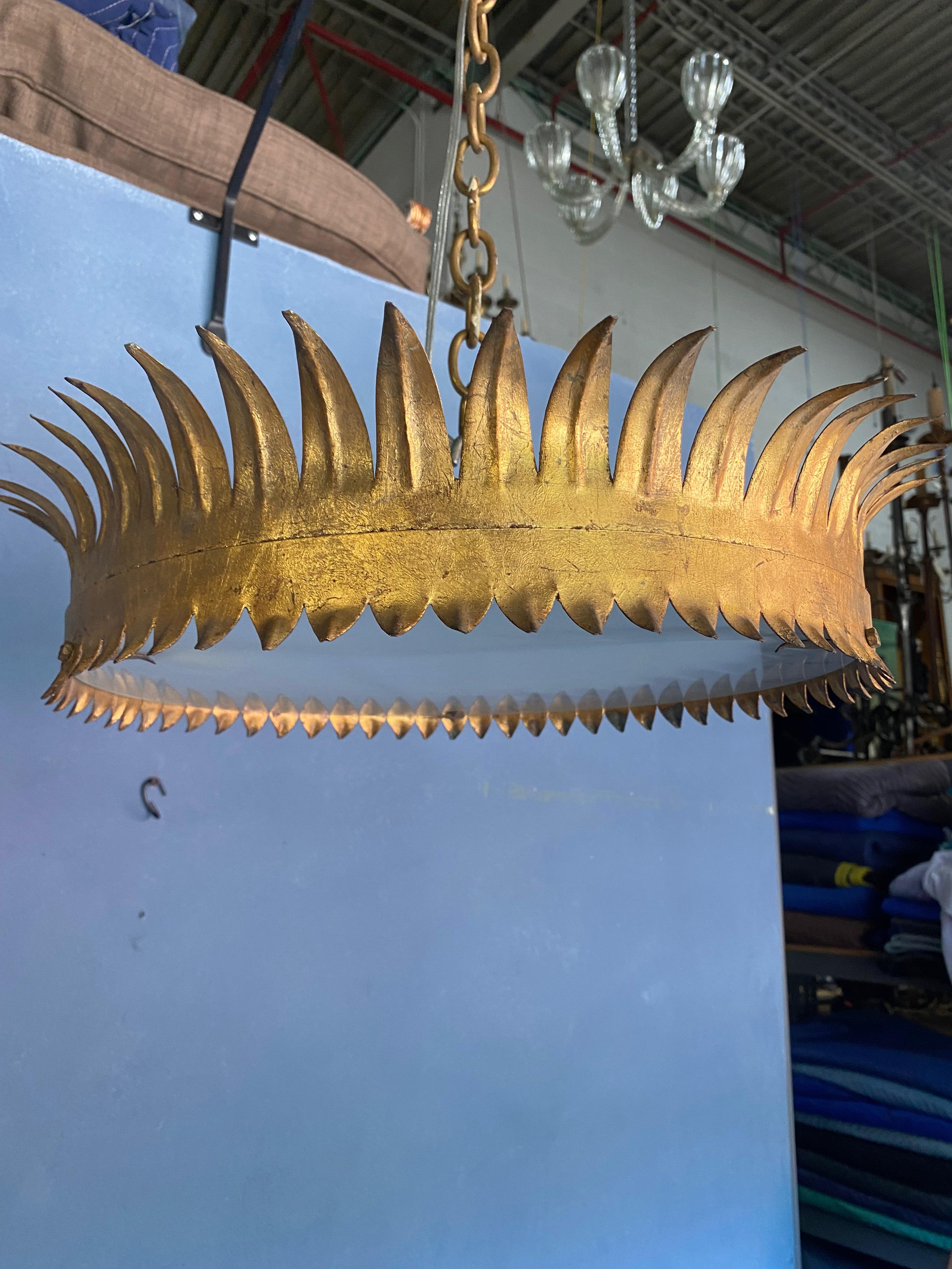 Large Gilt Metal Crown Sunburst Ceiling Fixture 8