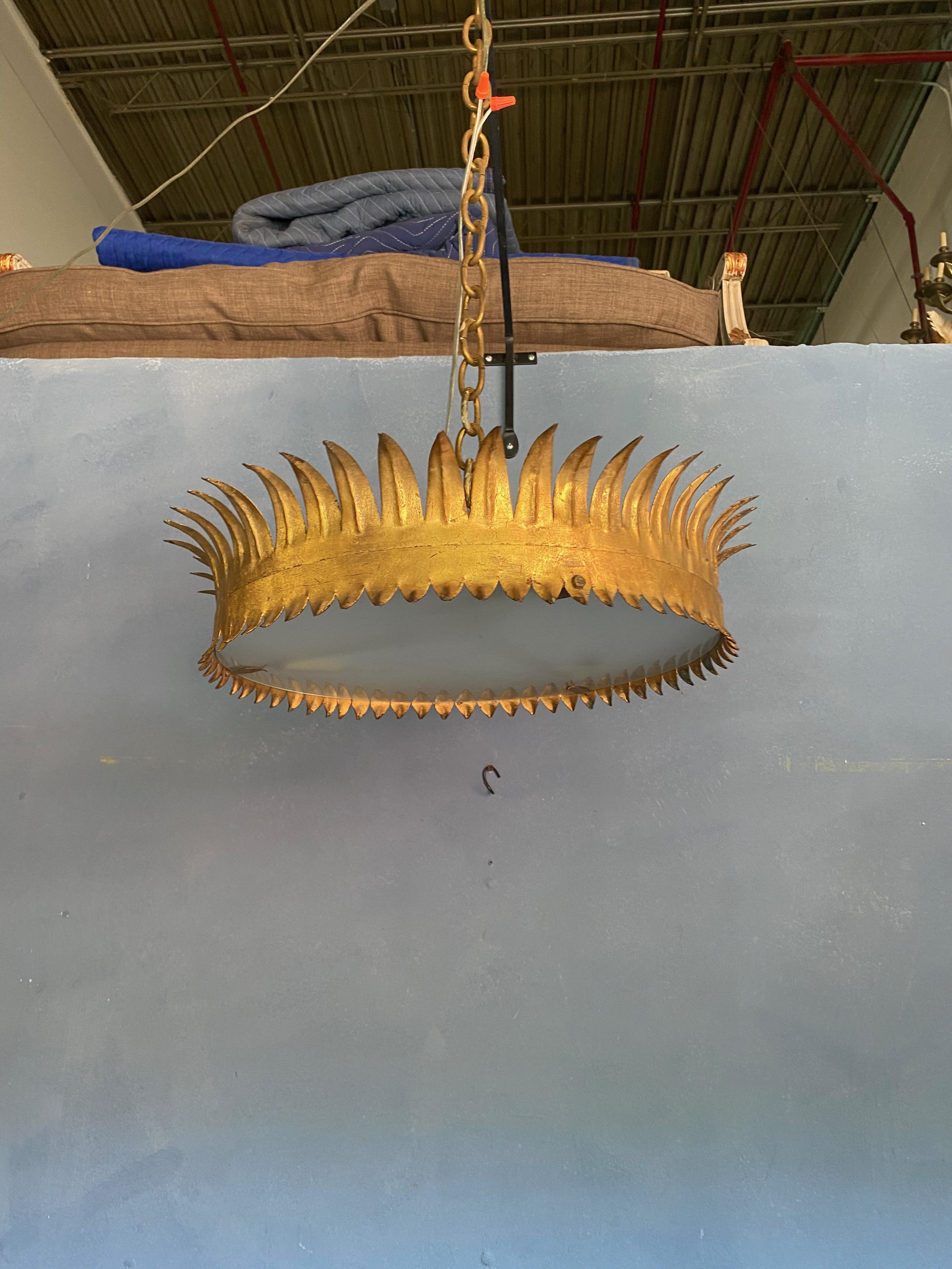 Large Gilt Metal Crown Sunburst Ceiling Fixture 9