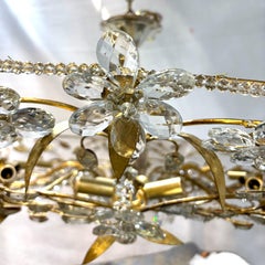 Large Gilt Metal Light Fixture with Molded Glass Leaves