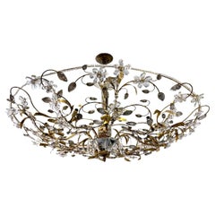 Large Gilt Metal Light Fixture with Molded Glass Leaves