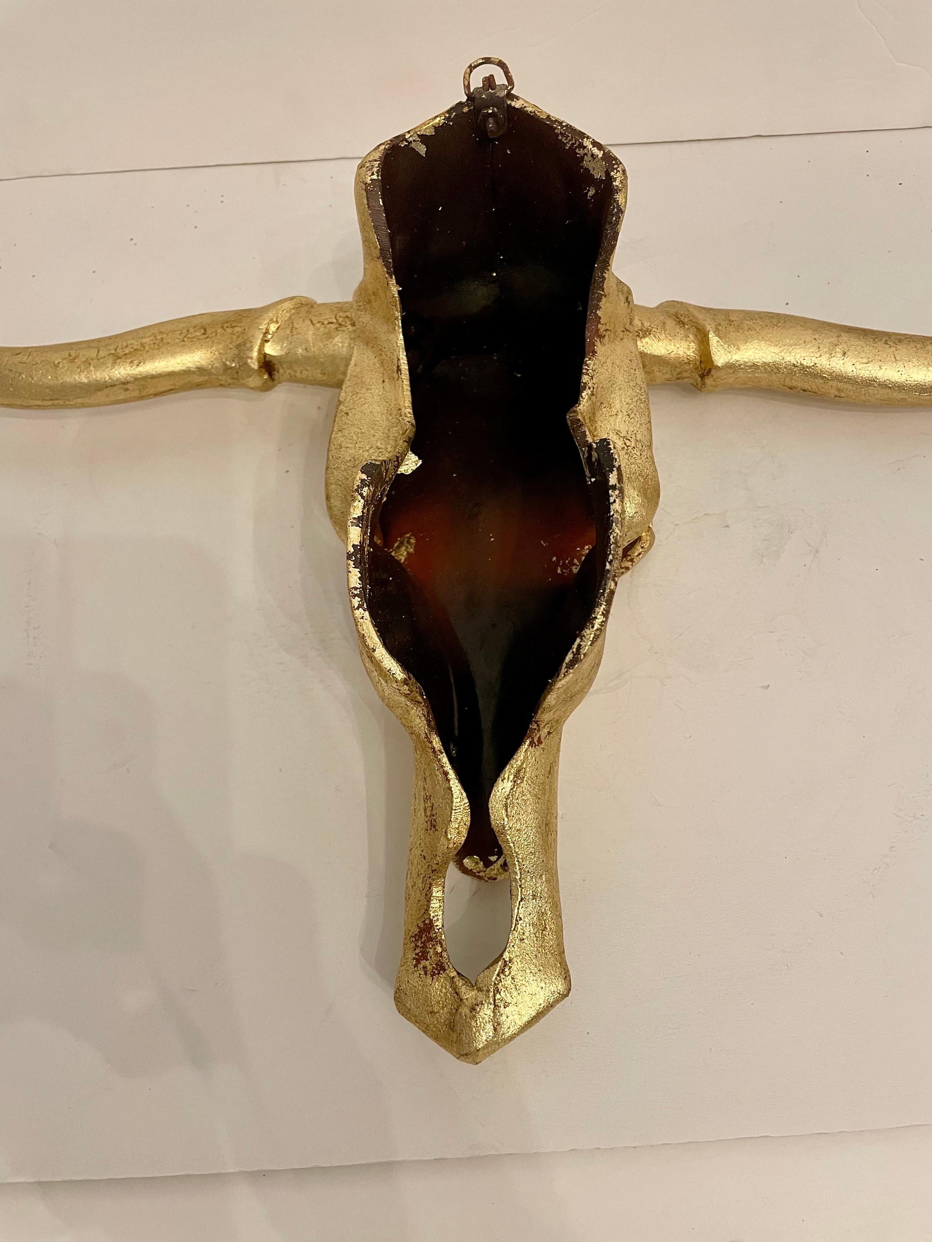 Large Gilt Metal Longhorn Wall Sculpture For Sale 3
