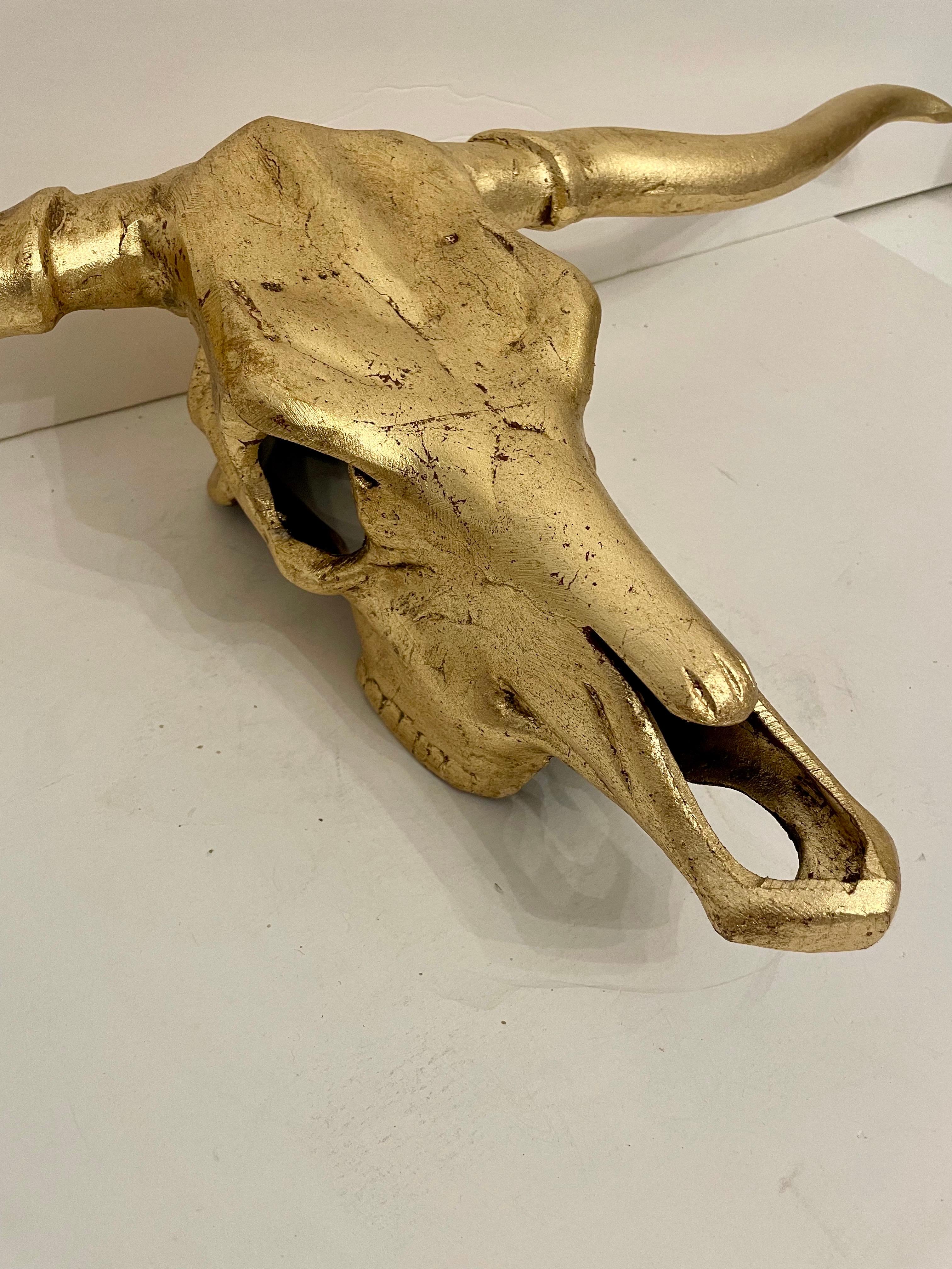 American Large Gilt Metal Longhorn Wall Sculpture For Sale