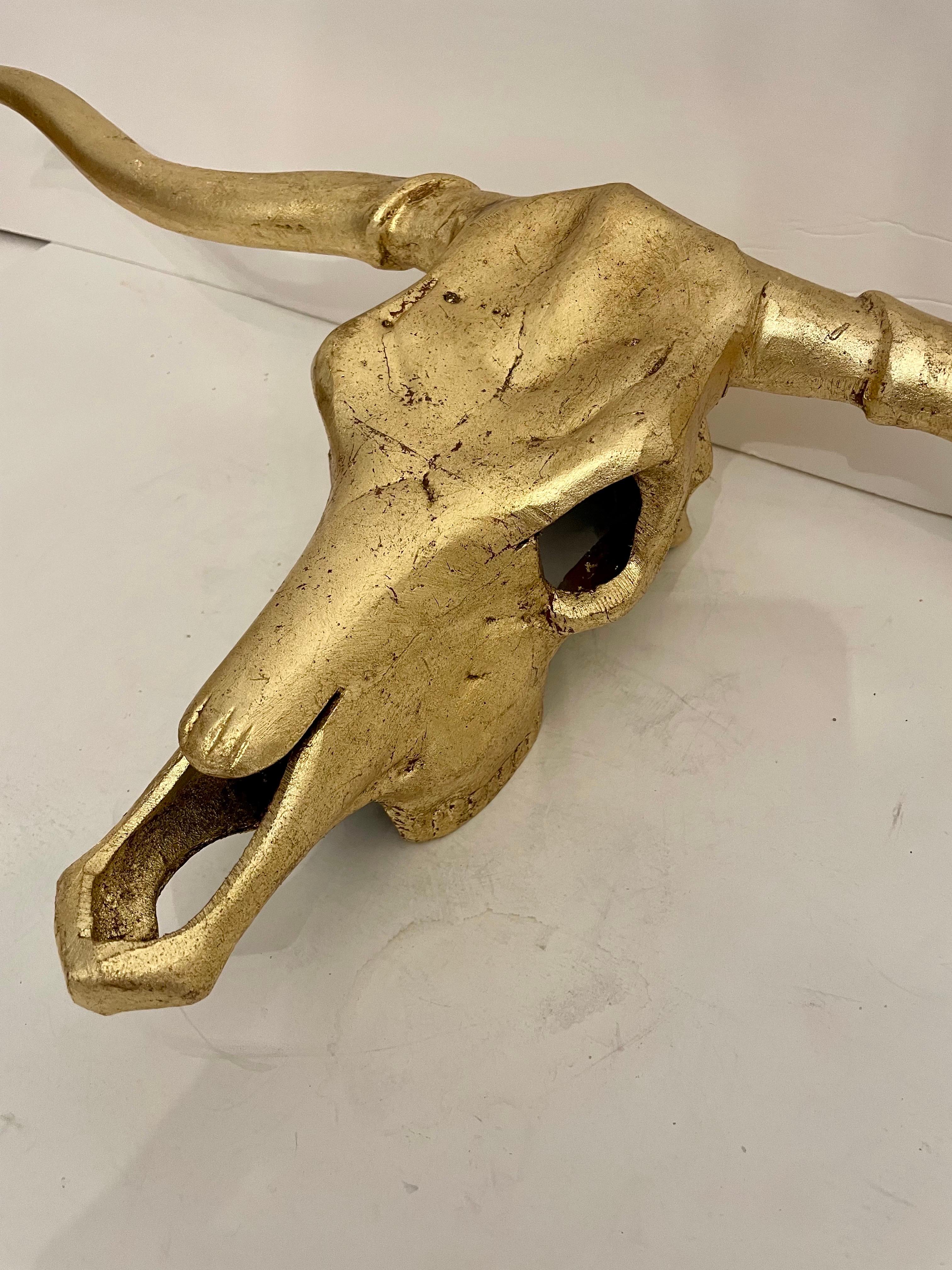 Cast Large Gilt Metal Longhorn Wall Sculpture For Sale