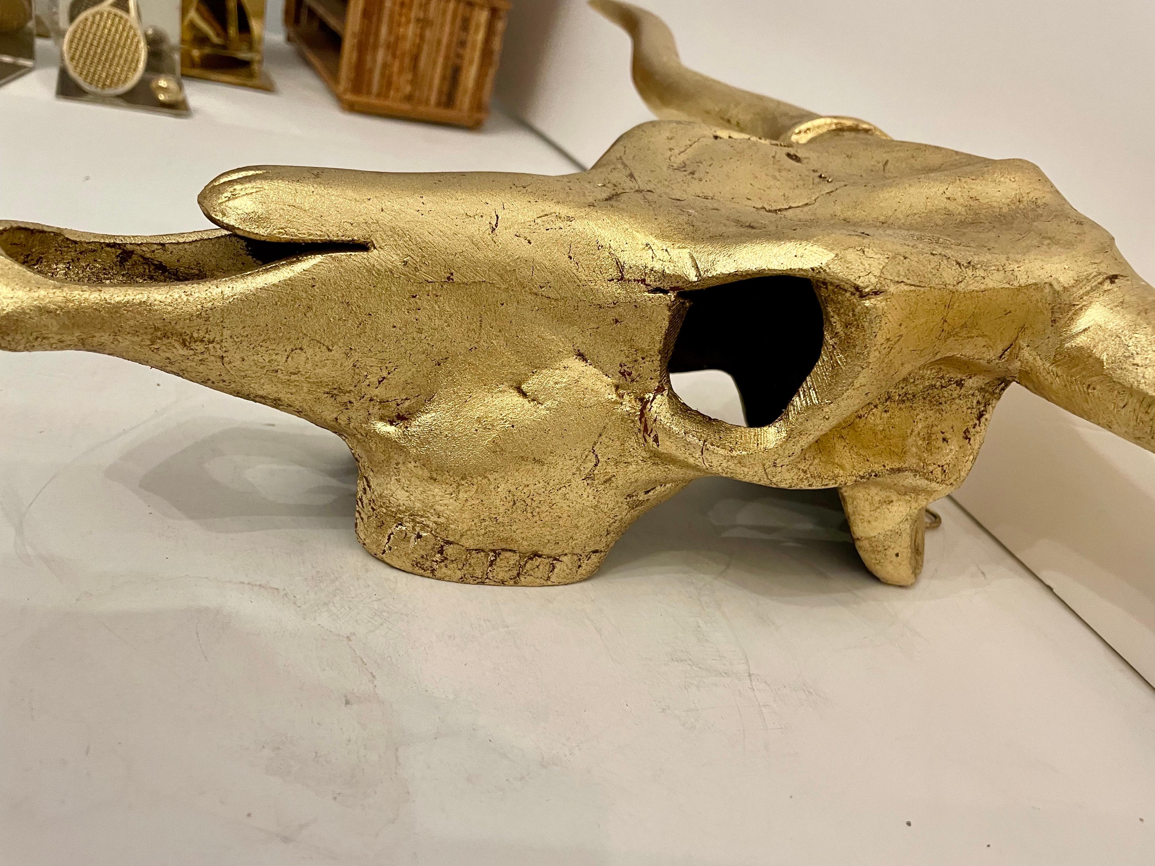 20th Century Large Gilt Metal Longhorn Wall Sculpture For Sale