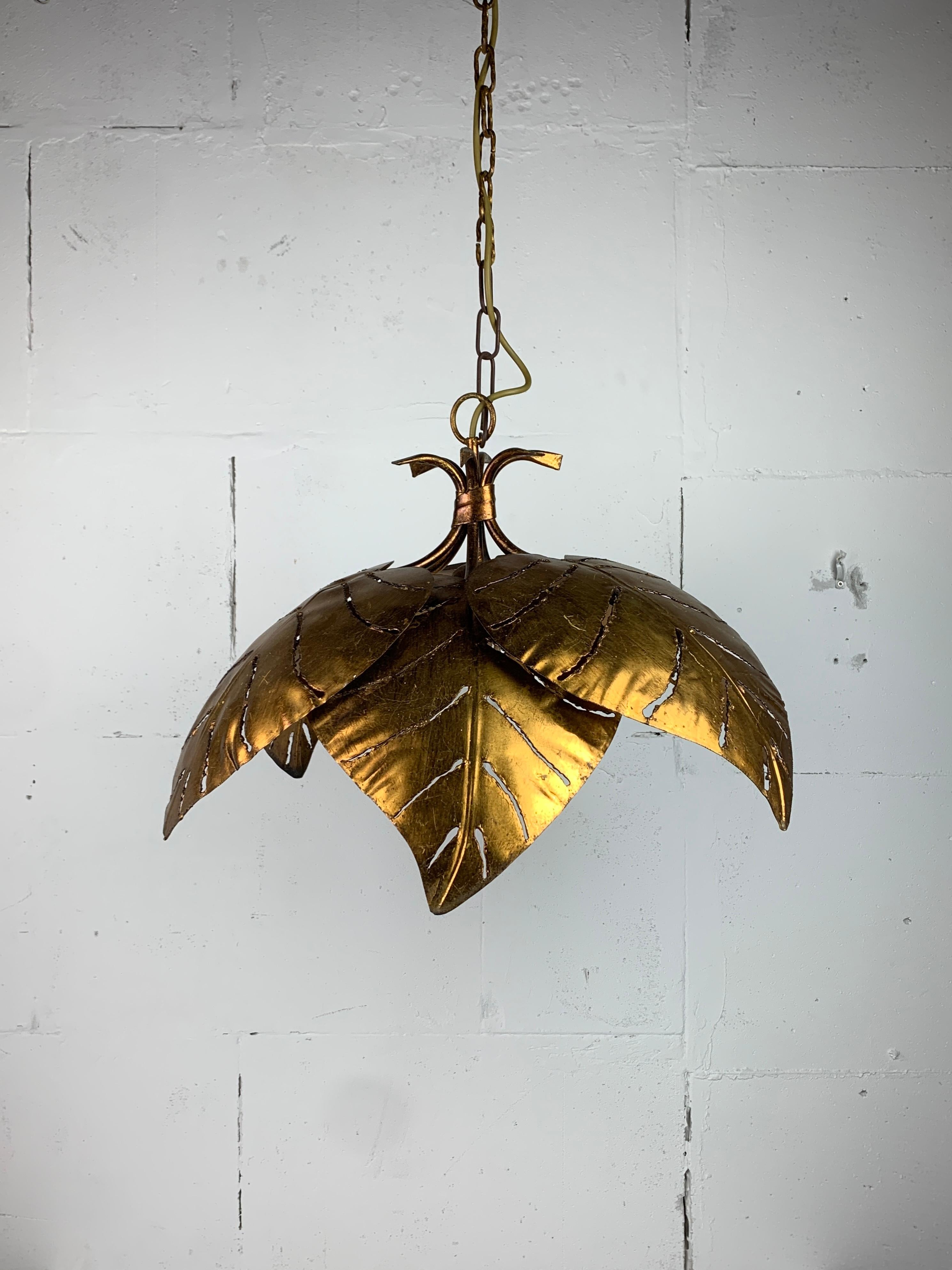 Metal Large gilt metal palm leaf pendant in the style of Maison Jansen, France 1960s For Sale