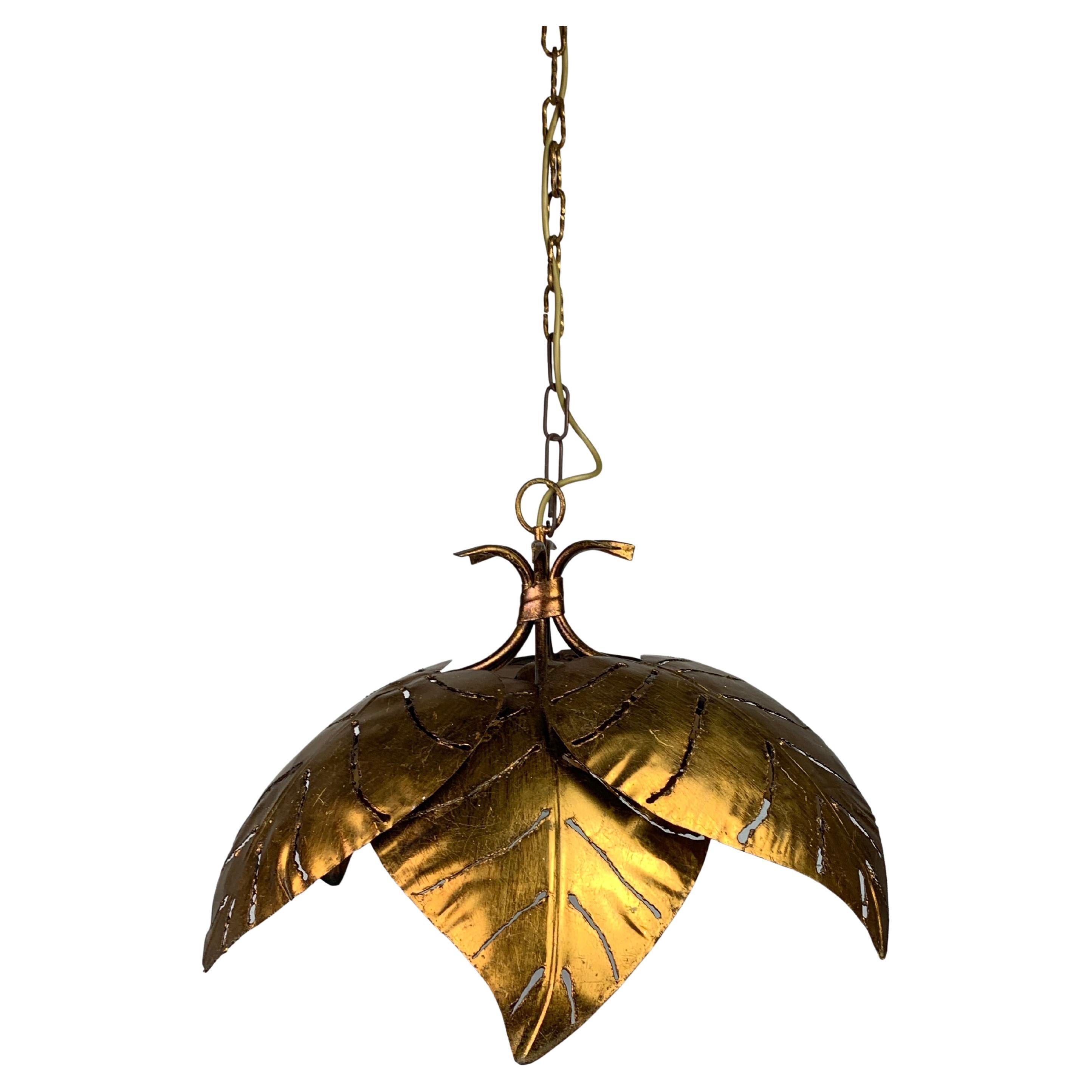 Large gilt metal palm leaf pendant in the style of Maison Jansen, France 1960s For Sale