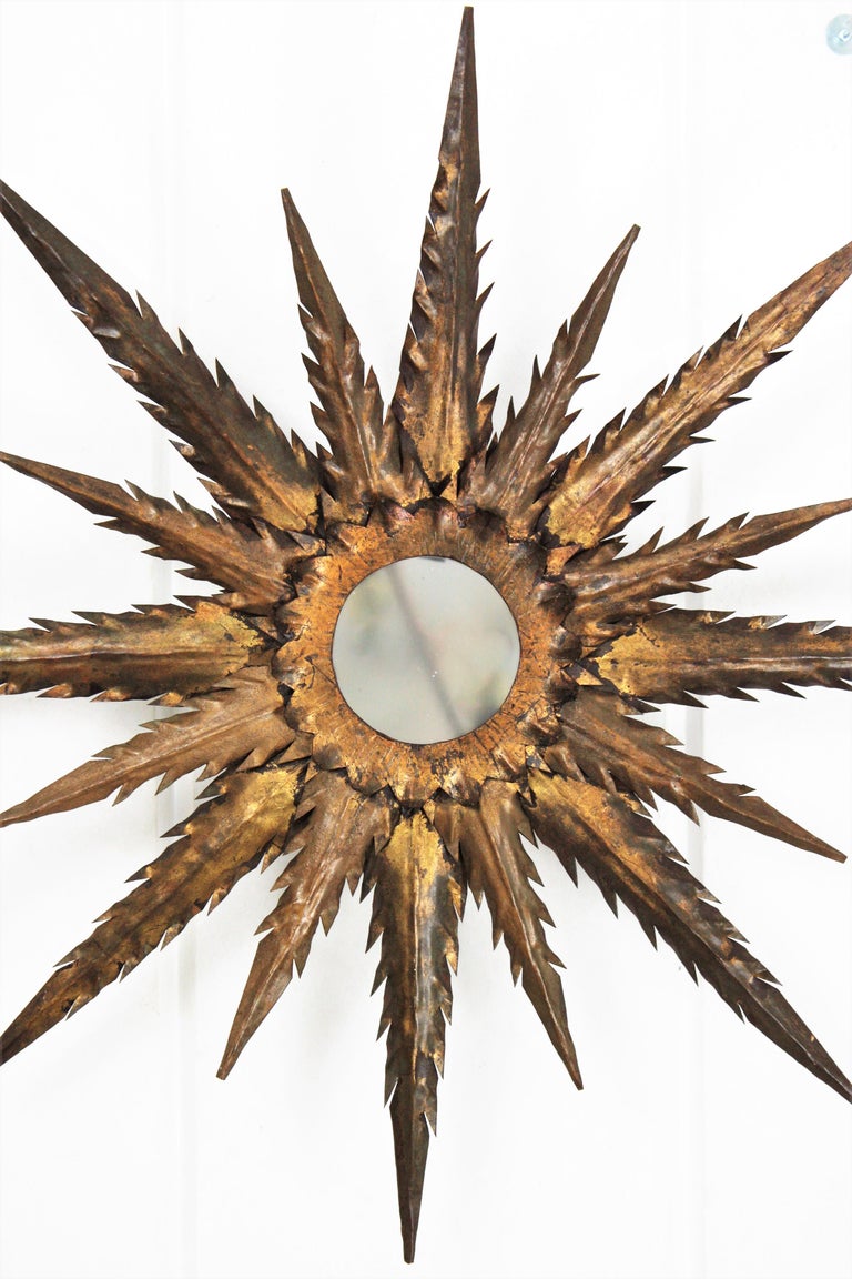 Large Gilt Metal Starburst Sunburst Light Fixture / Flush ...