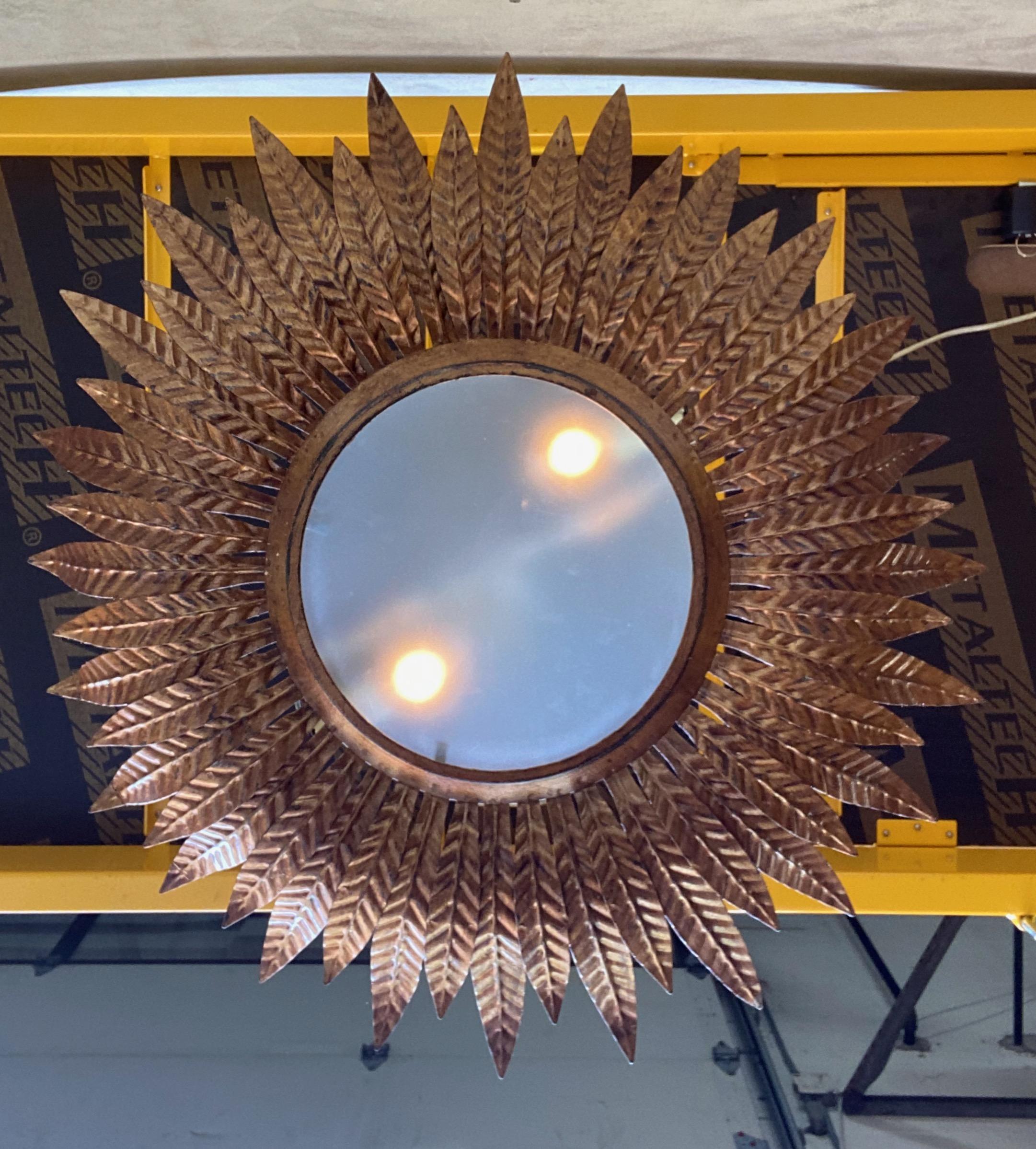 Large Gilt Metal Sunburst Ceiling Fixture with Double Layer Rays 5