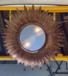 Large Gilt Metal Sunburst Ceiling Fixture with Double Layer Rays