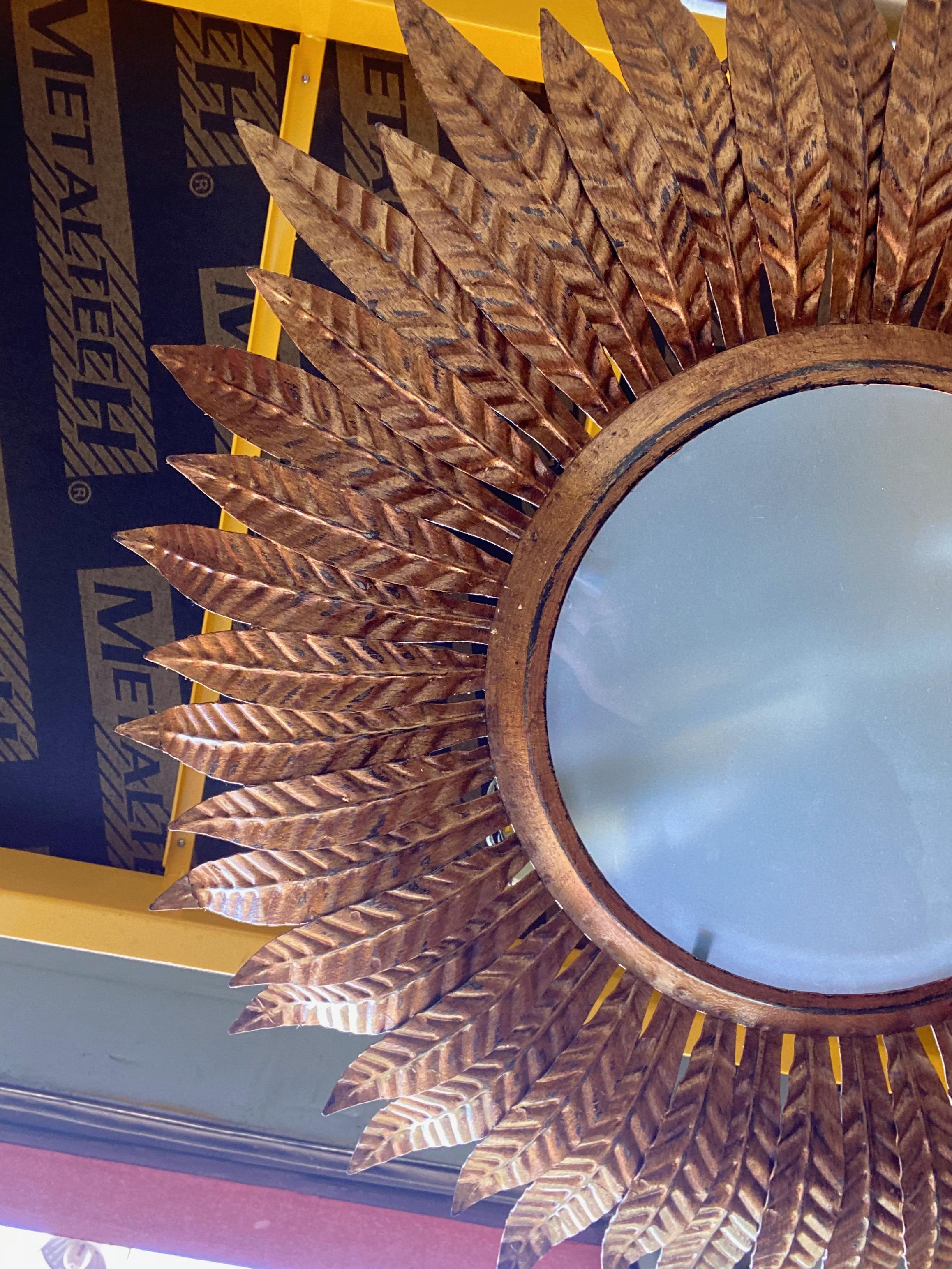 Large Gilt Metal Sunburst Ceiling Fixture with Double Layer Rays In Good Condition In Buchanan, NY