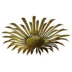 Large Gilt Metal Sunburst Light Fixture