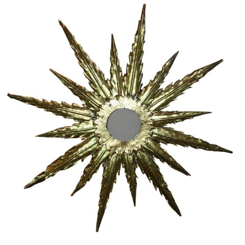 Large Gilt Metal Sunburst Light Fixture For Sale