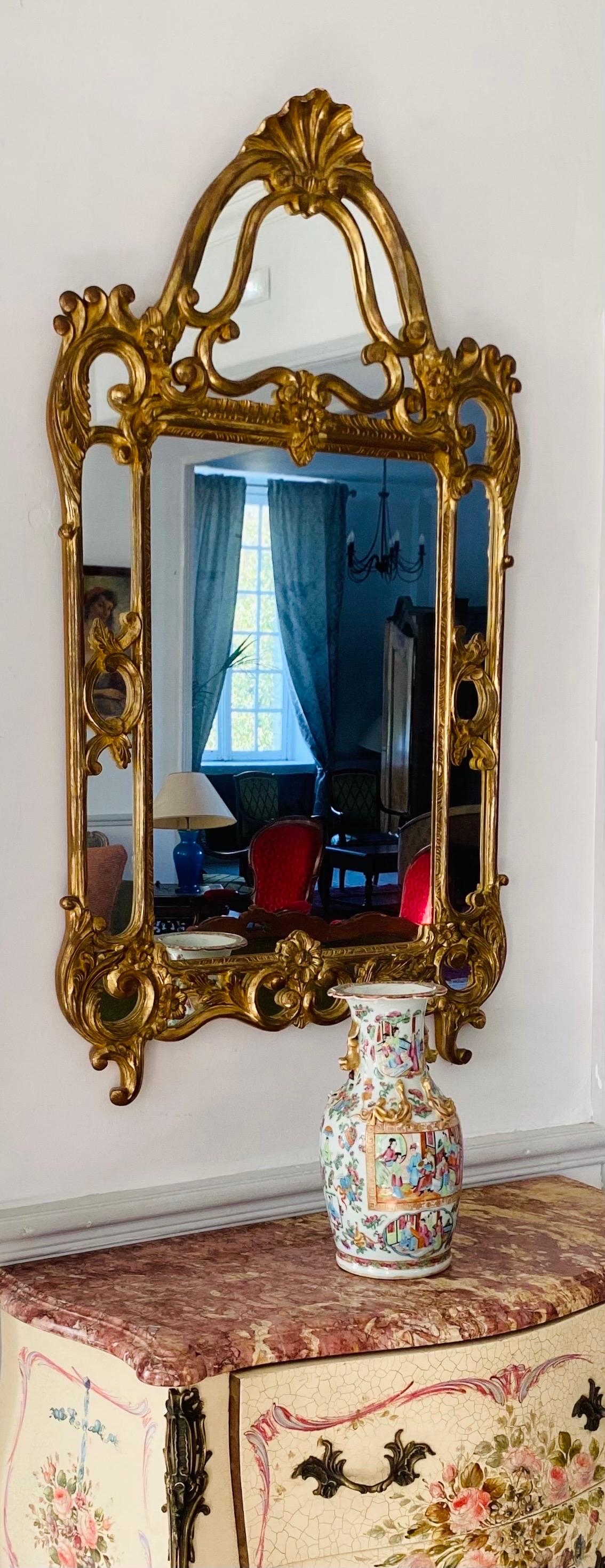 Grand miroir / miroir d'observation doré avec double cadre Louis XIV St. France Xxth en vente 5