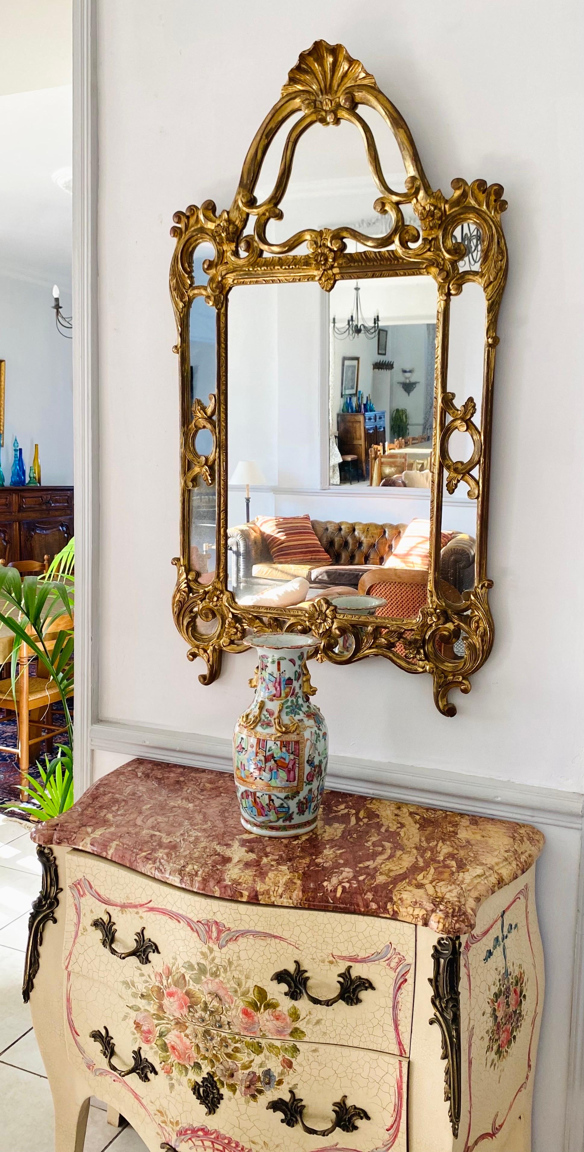 Grand miroir / miroir d'observation doré avec double cadre Louis XIV St. France Xxth en vente 6