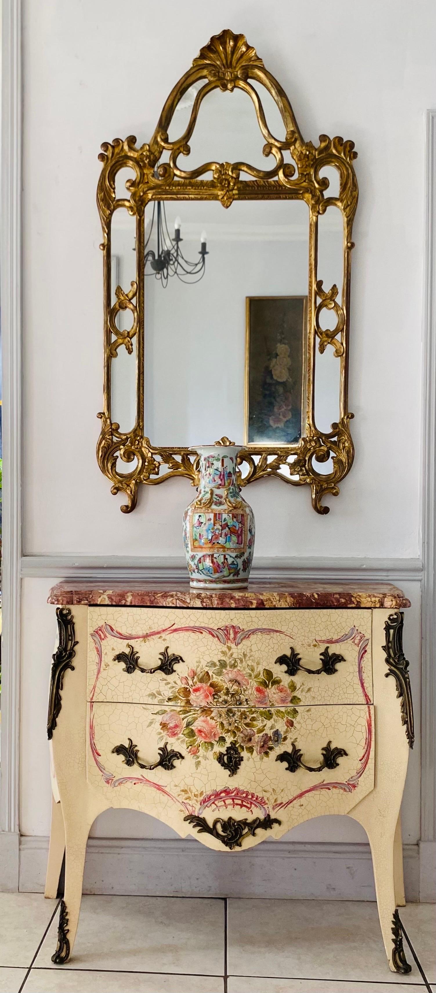 Grand miroir / miroir d'observation doré avec double cadre Louis XIV St. France Xxth en vente 7