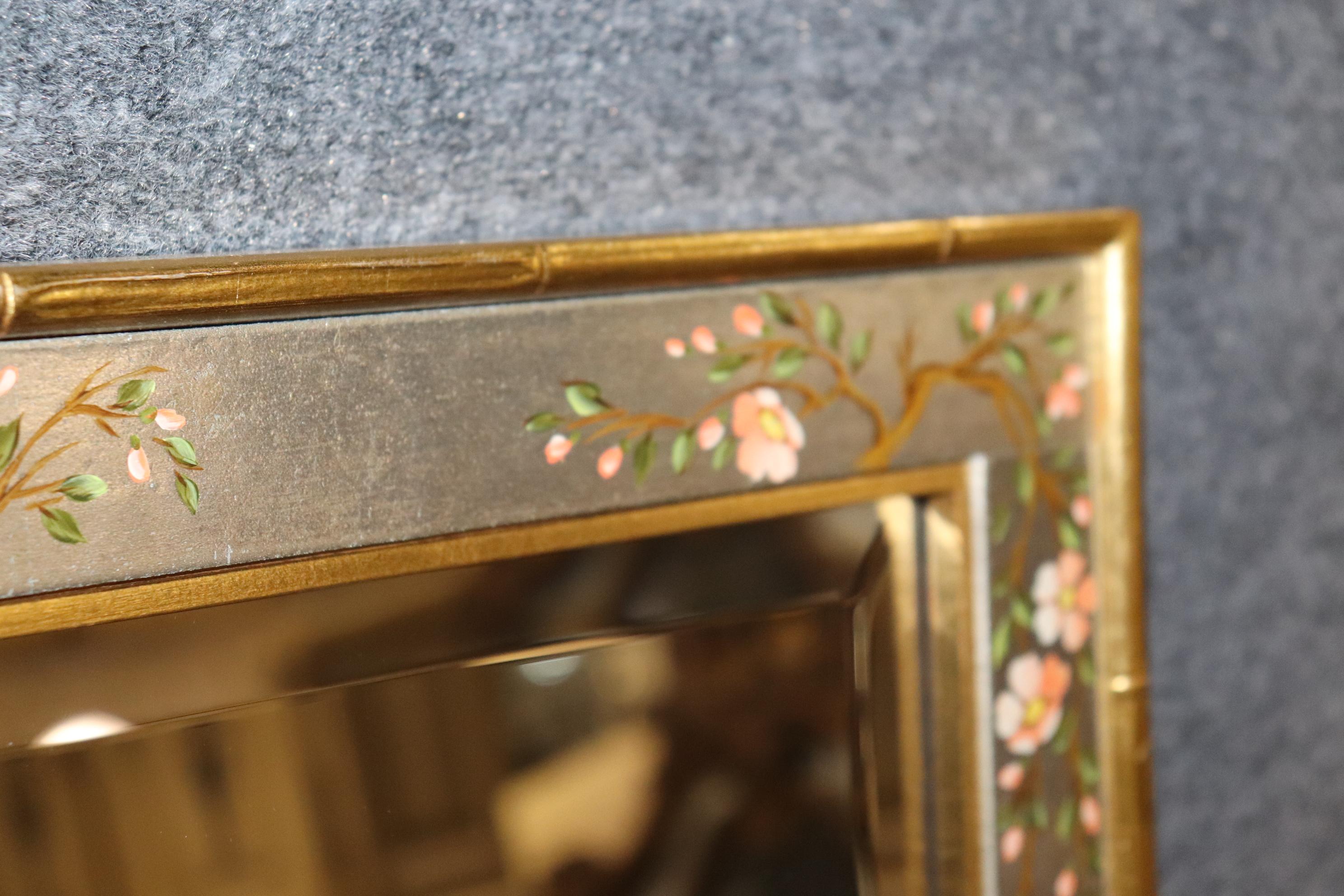Silver Leaf Large Gilt Oriental Chinoiserie Style Beveled Glass Mirror by LaBarge