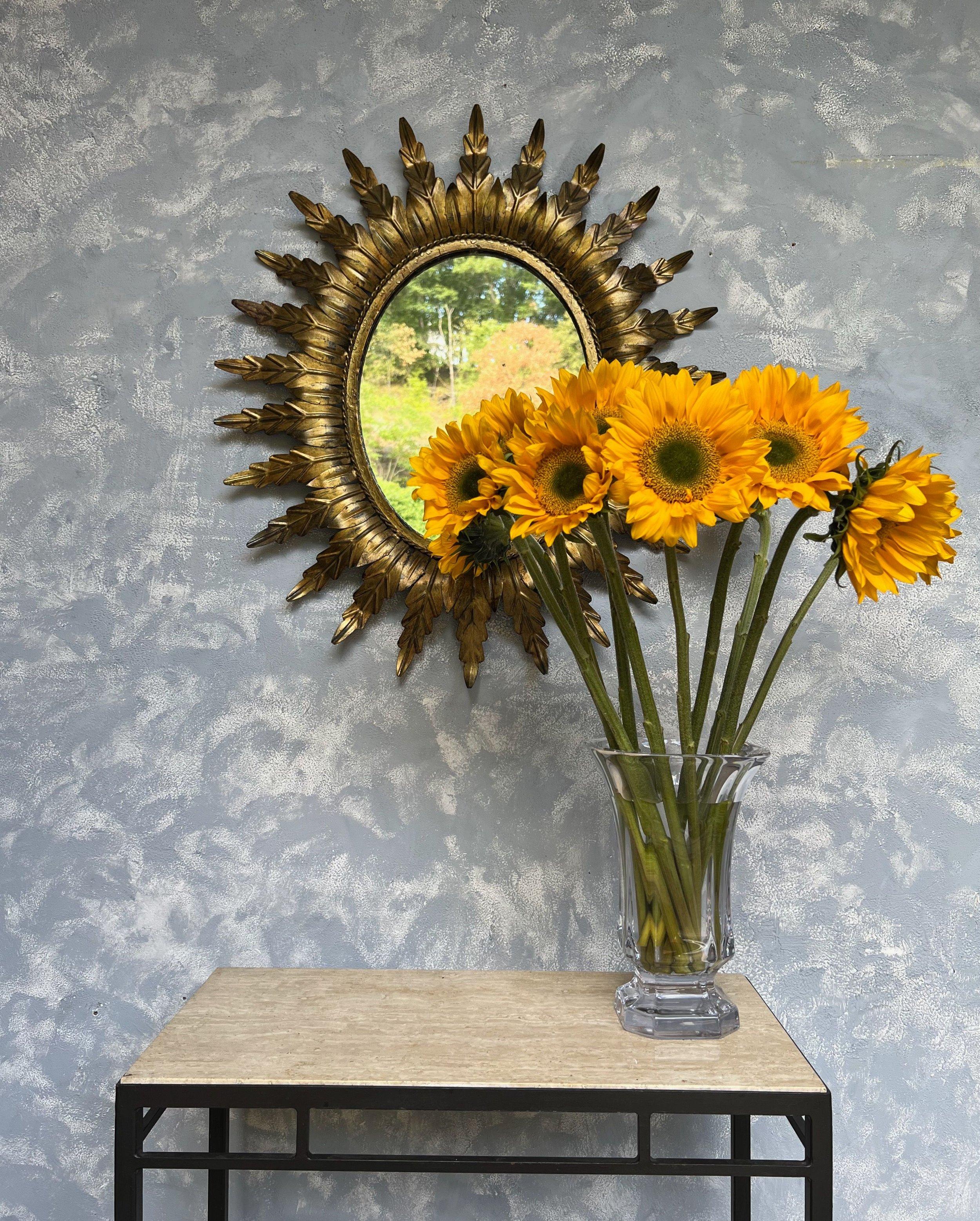 Mid-Century moderno Large Gilt Oval Spanish Sunburst Mirror