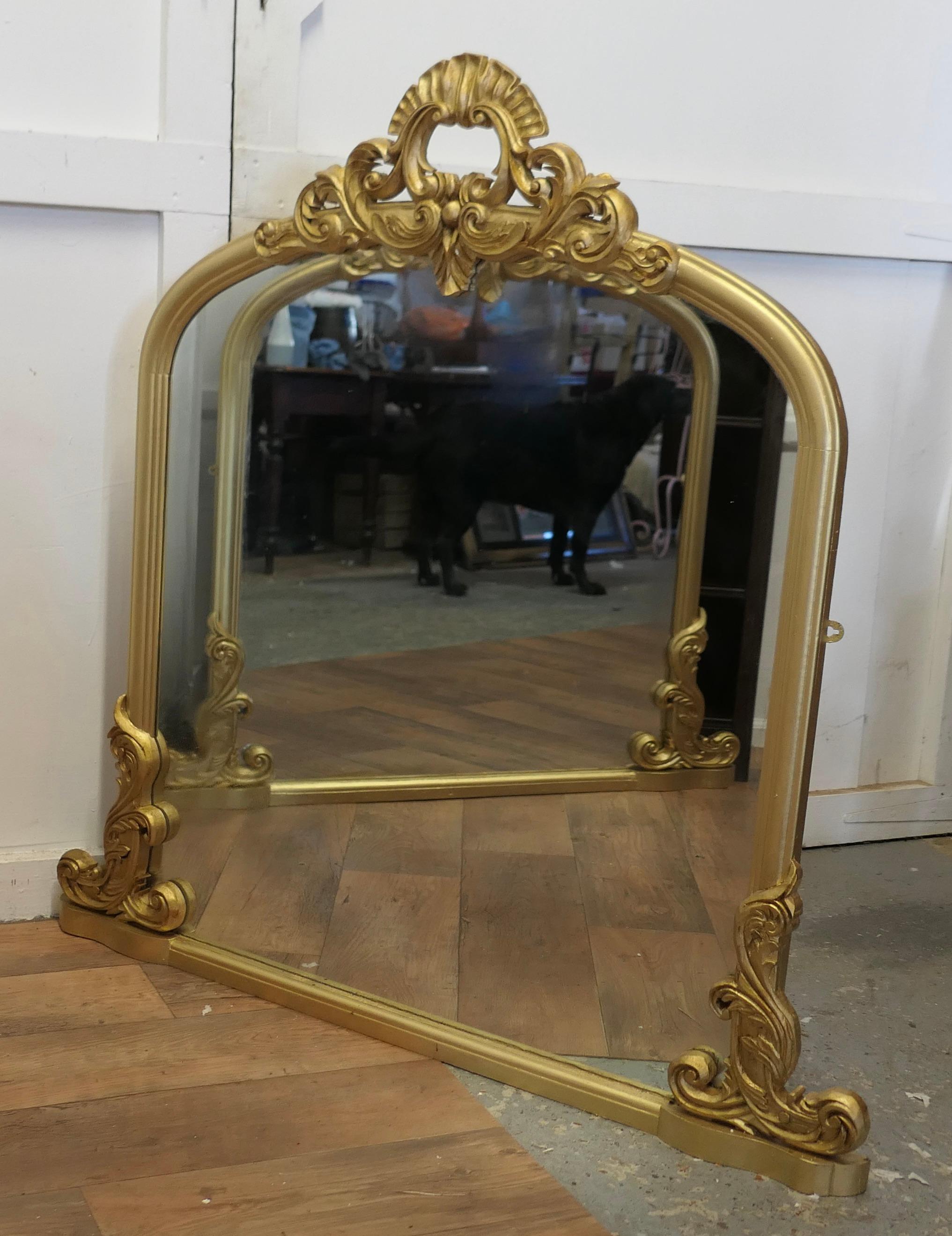 Large Gilt Rococo Style Arched Over Mantle Mirror      For Sale 6