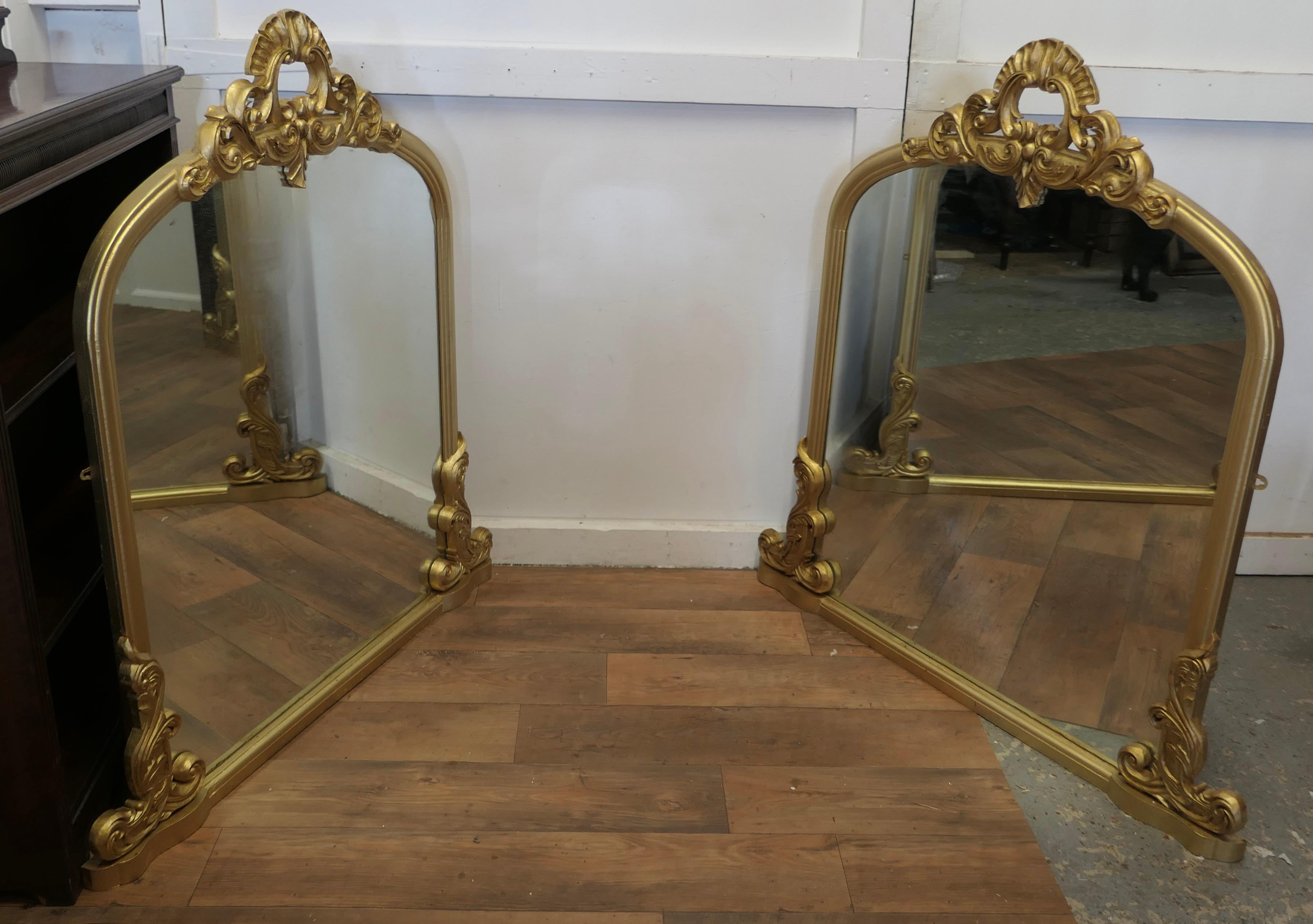 Large Gilt Rococo Style Arched Over Mantle Mirror      7