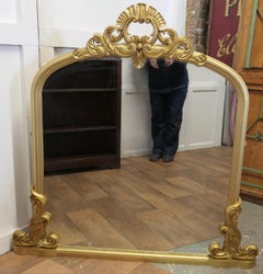 Large Gilt Rococo Style Arched Over Mantle Mirror