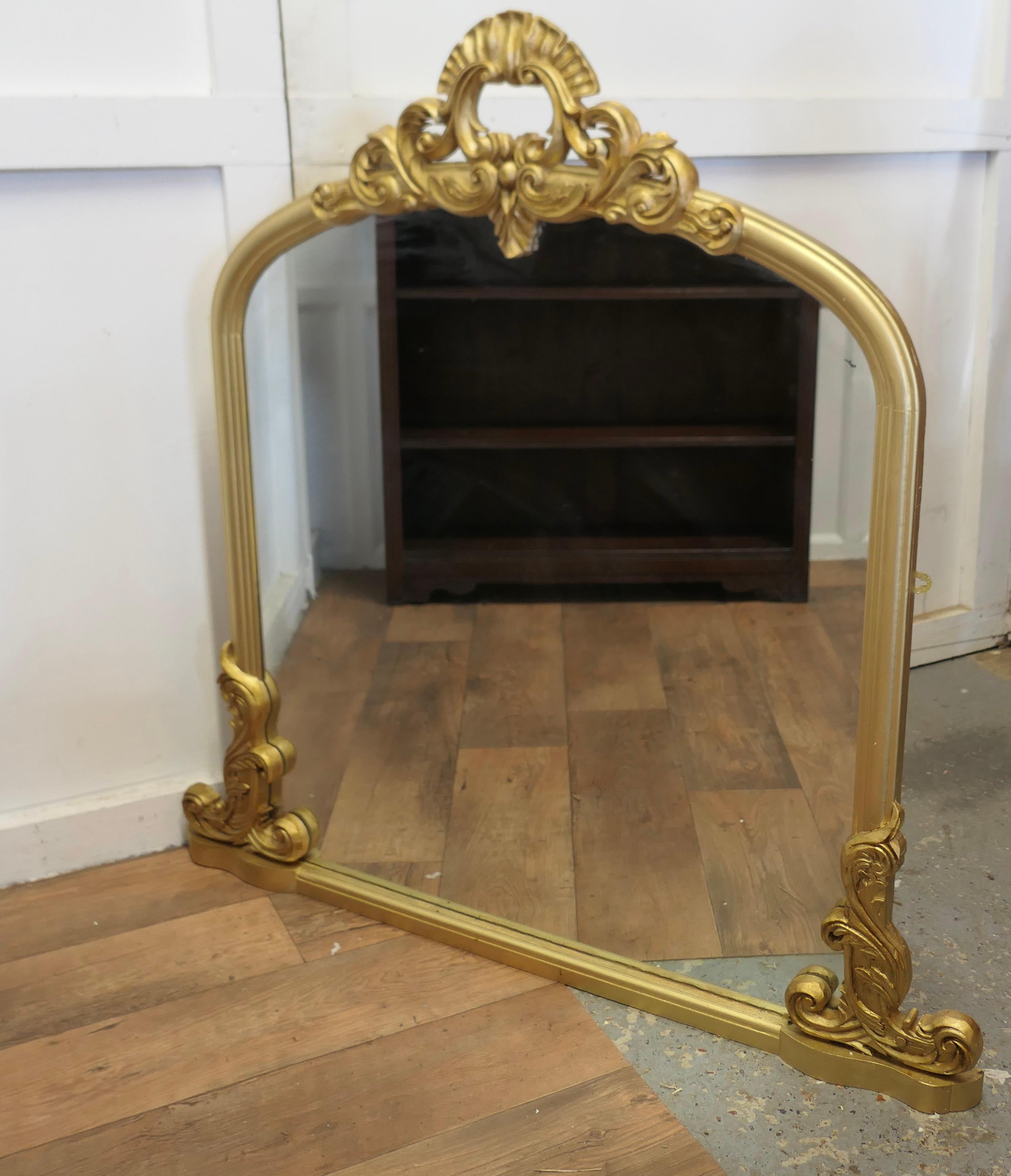 Large Gilt Rococo Style Arched Over Mantle Mirror      In Good Condition For Sale In Chillerton, Isle of Wight