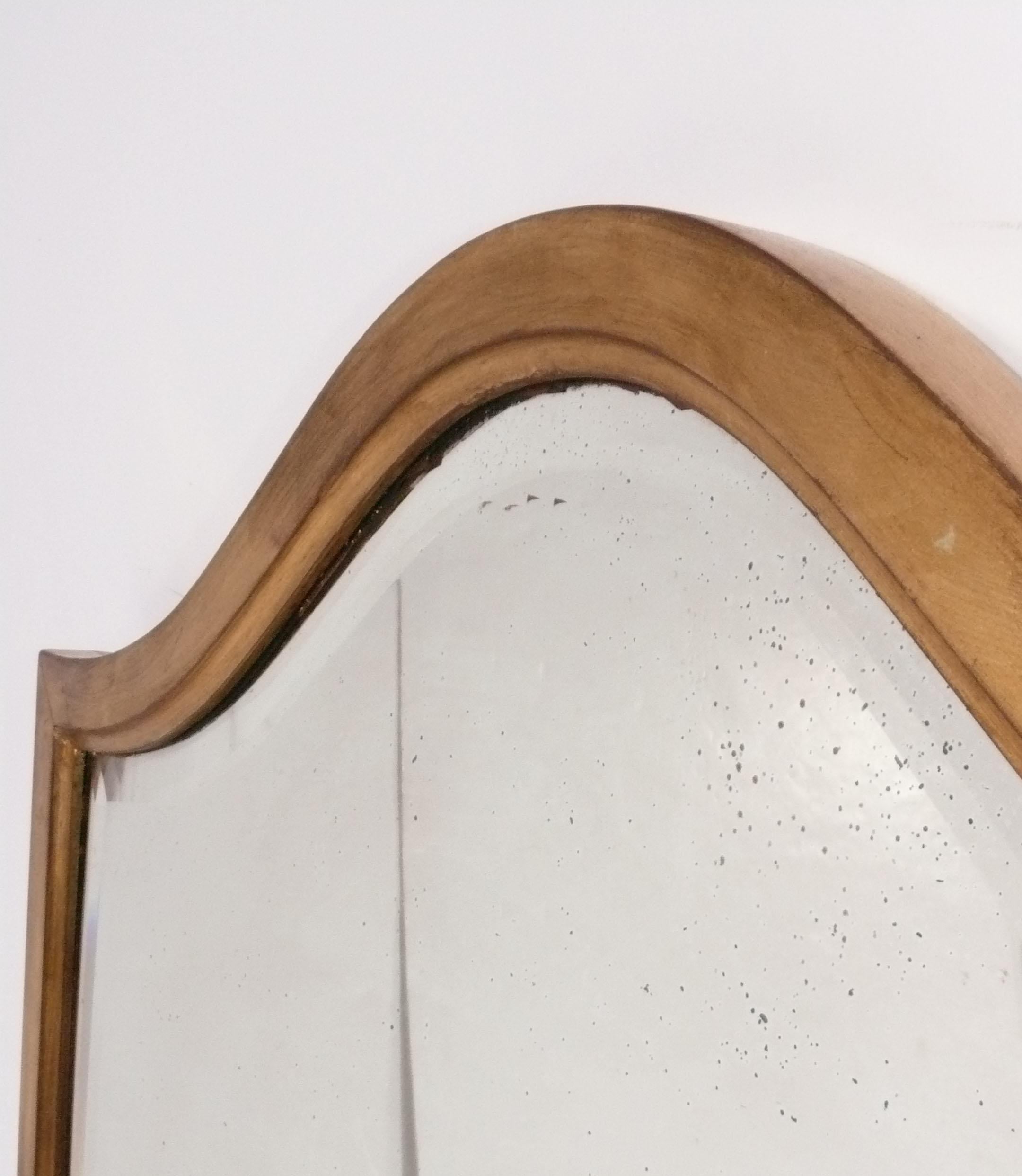 Italian Large Gilt Shield Form Beveled Mirror 57