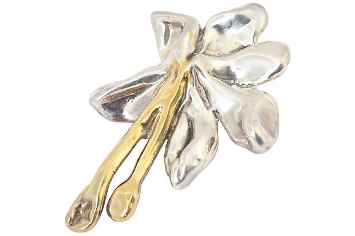 Women's Large Gilt Sterling Silver Flower Clip on Earrings