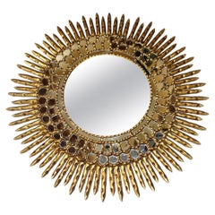 Antique Pair of Gilt Wood Sunburst Mirrors, Sold Individually