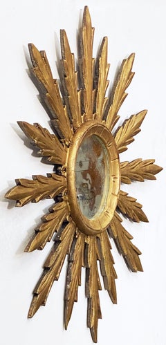 Large Gilt Sunburst or Starburst Mirror from Spain (Diameter 29)