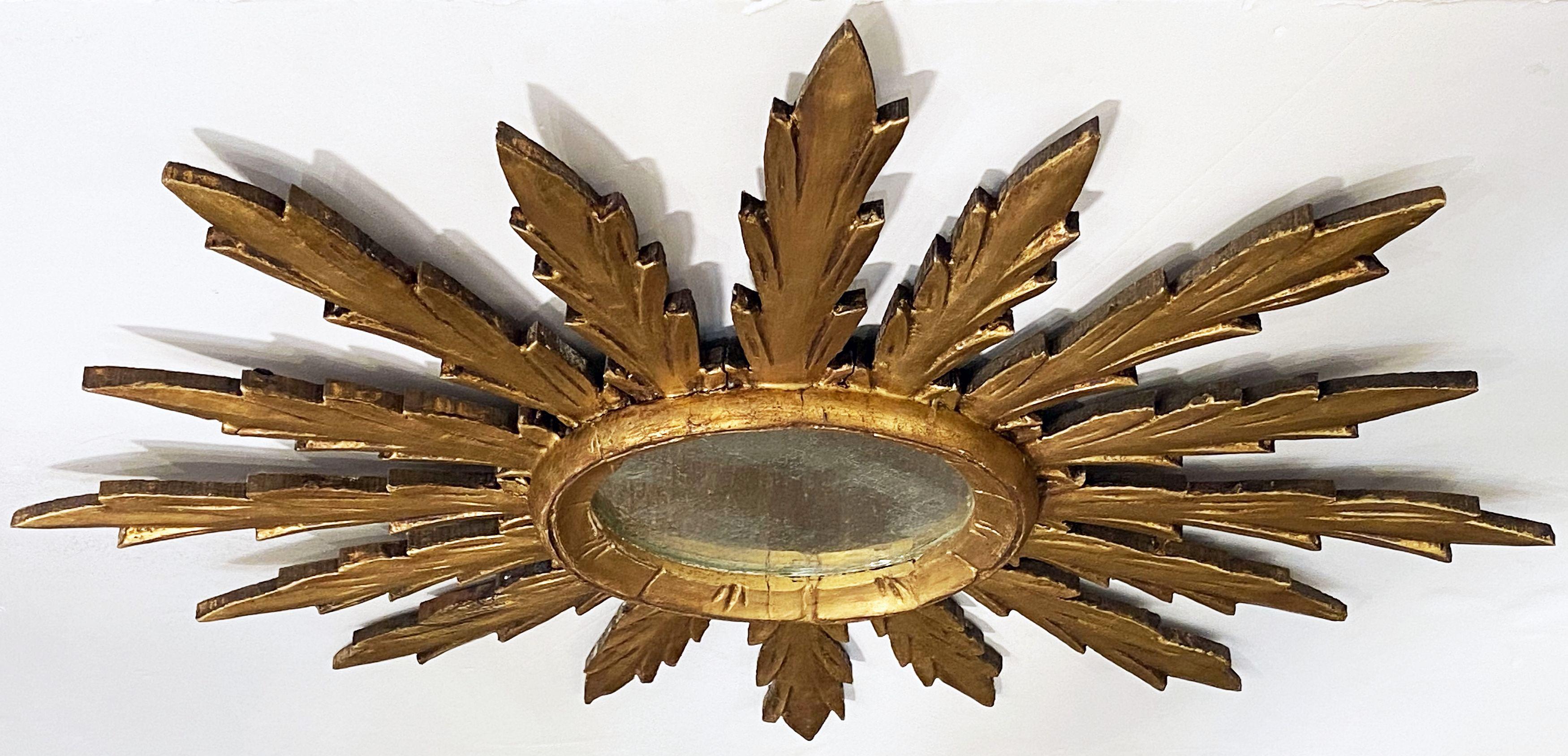 Mid-Century Modern Large Gilt Sunburst or Starburst Mirror from Spain (Diameter 29)