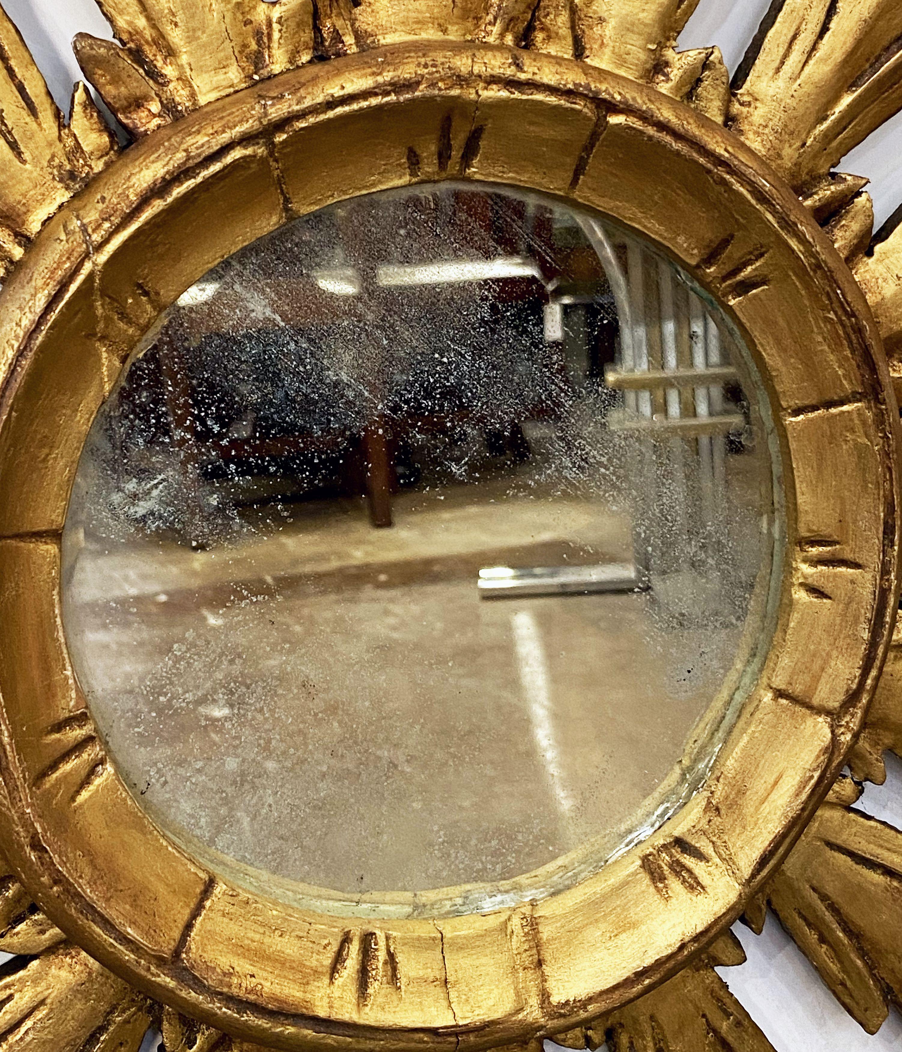 Large Gilt Sunburst or Starburst Mirror from Spain (Diameter 29) In Good Condition In Austin, TX