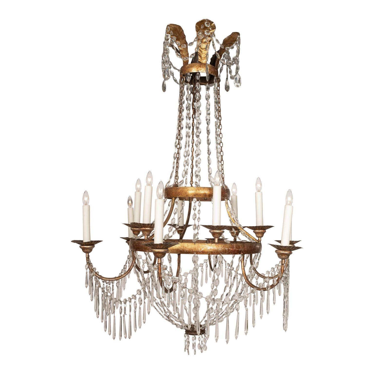 Large Gilt Tole and Crystal Empire Period Chandelier 2