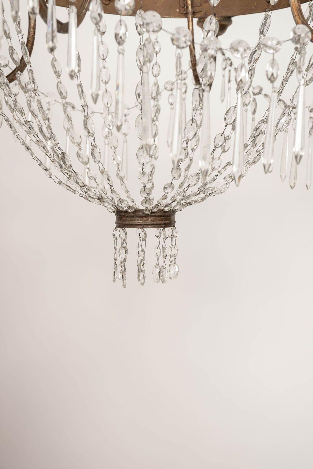Italian Large Gilt Tole and Crystal Empire Period Chandelier