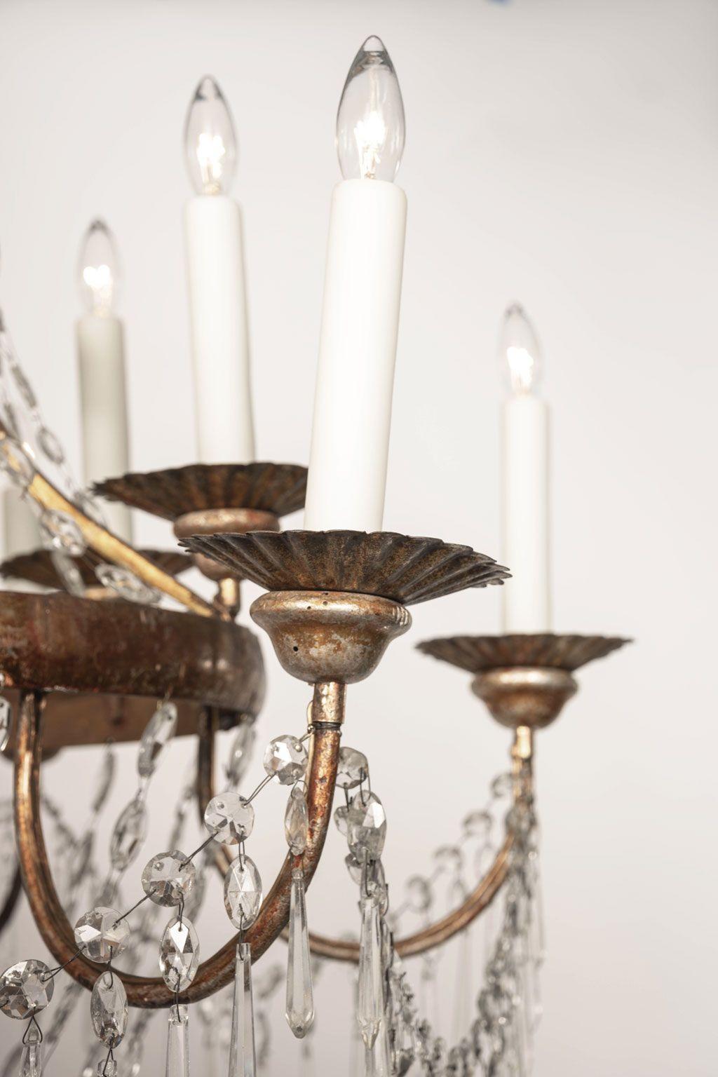 Large Gilt Tole and Crystal Empire Period Chandelier 1