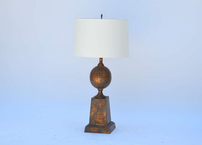 American Large Gilt Tole Neoclassical Lamp with Custom Shade For Sale