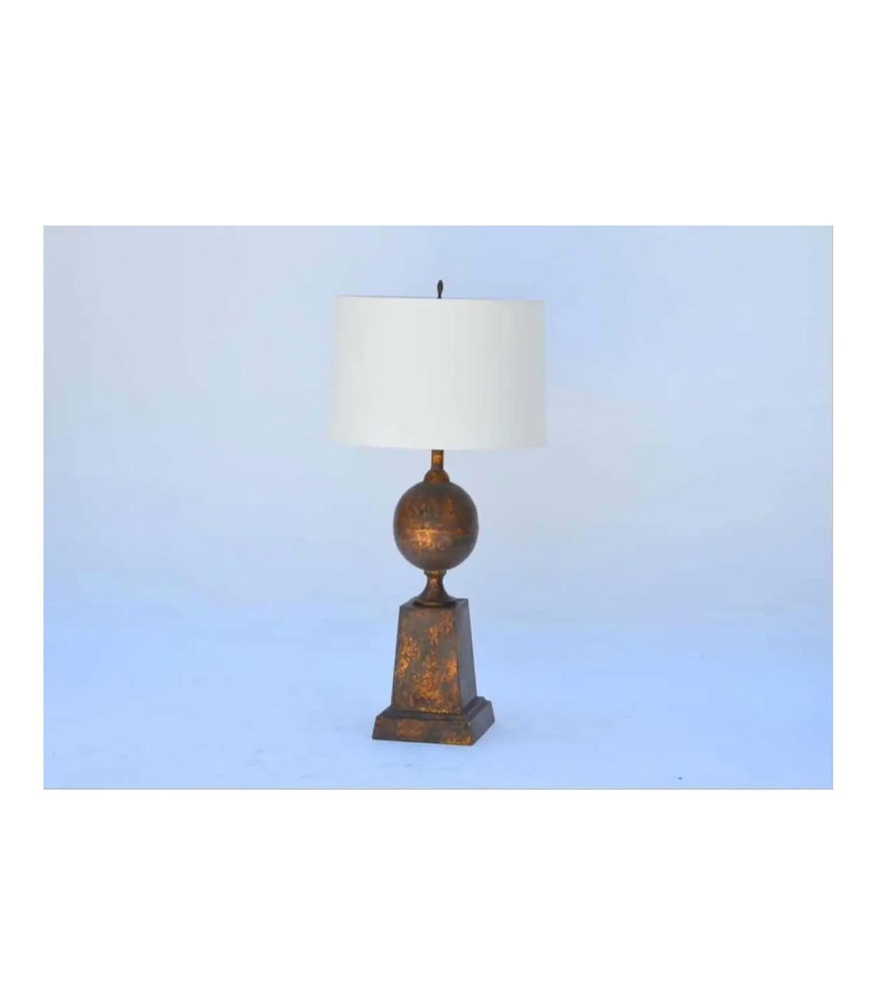 American Large Gilt Tole Neoclassical Lamp with Custom Shade For Sale
