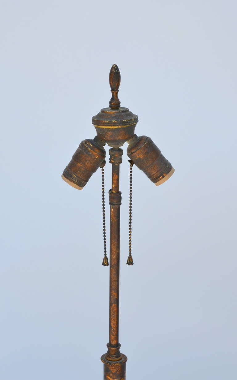 Large Gilt Tole Neoclassical Lamp with Custom Shade For Sale 2