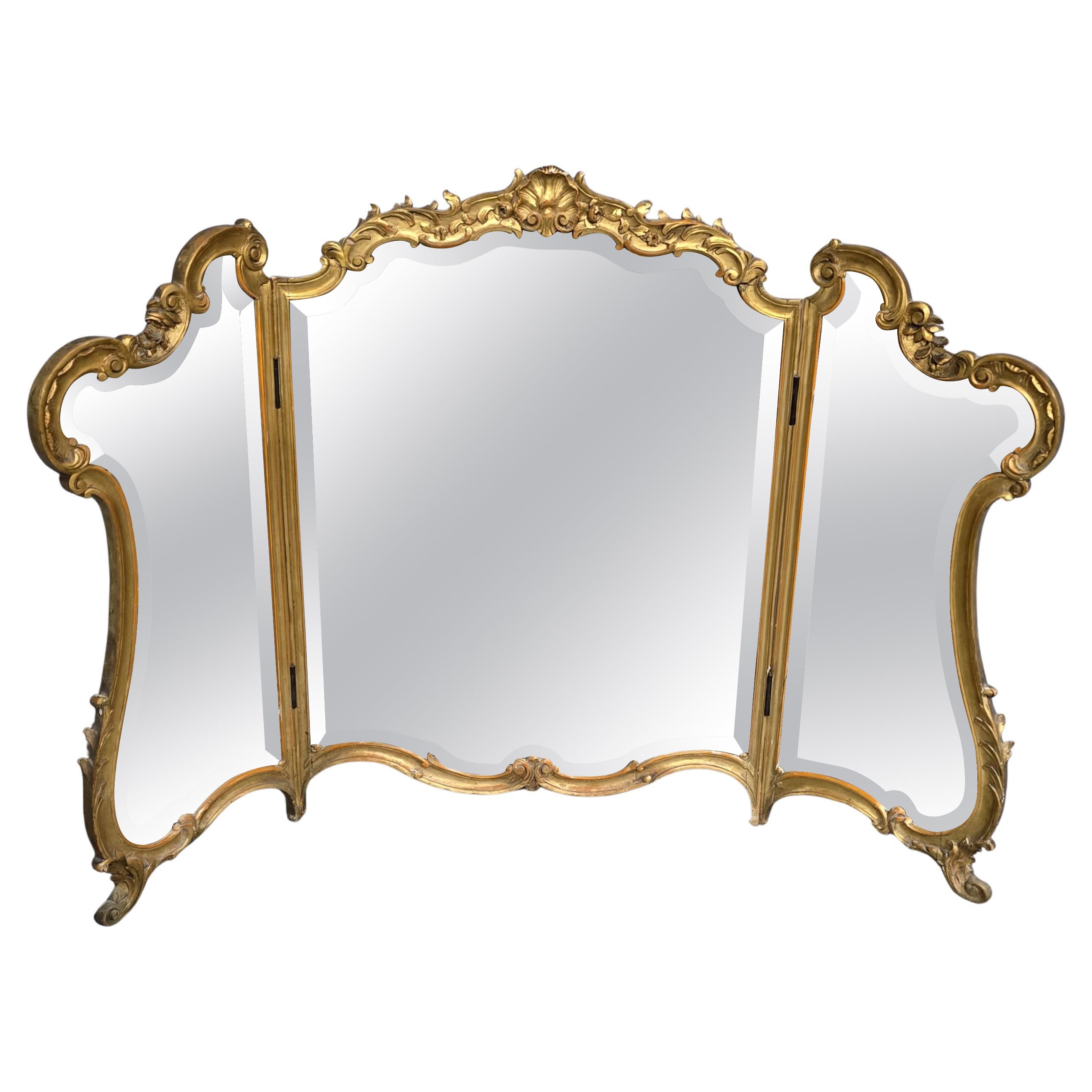 Large Gilt Triptych Dressing Table Mirror en venta