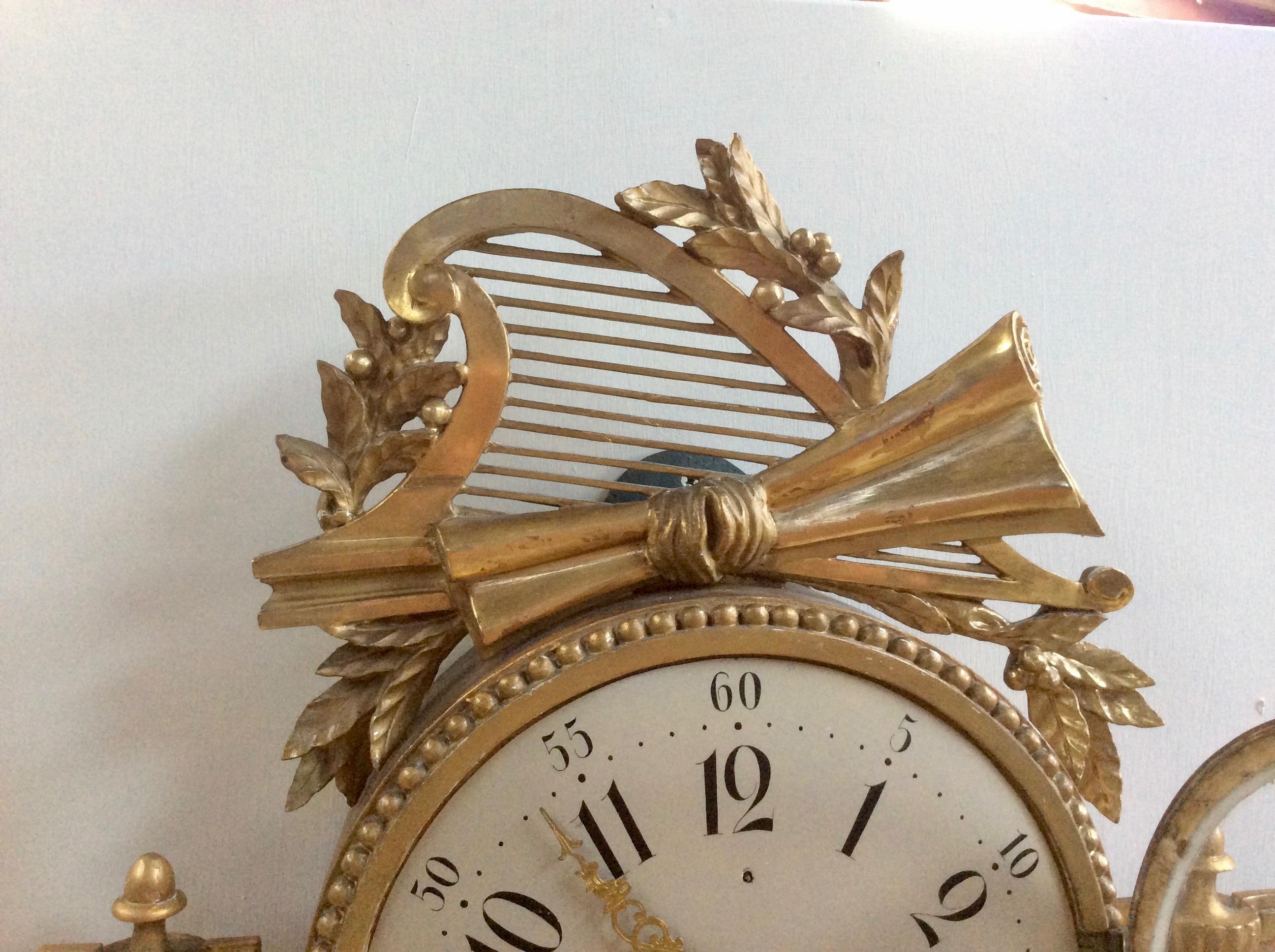 German Large Giltwood Cartel Wall Clock by Gustav Becker For Sale