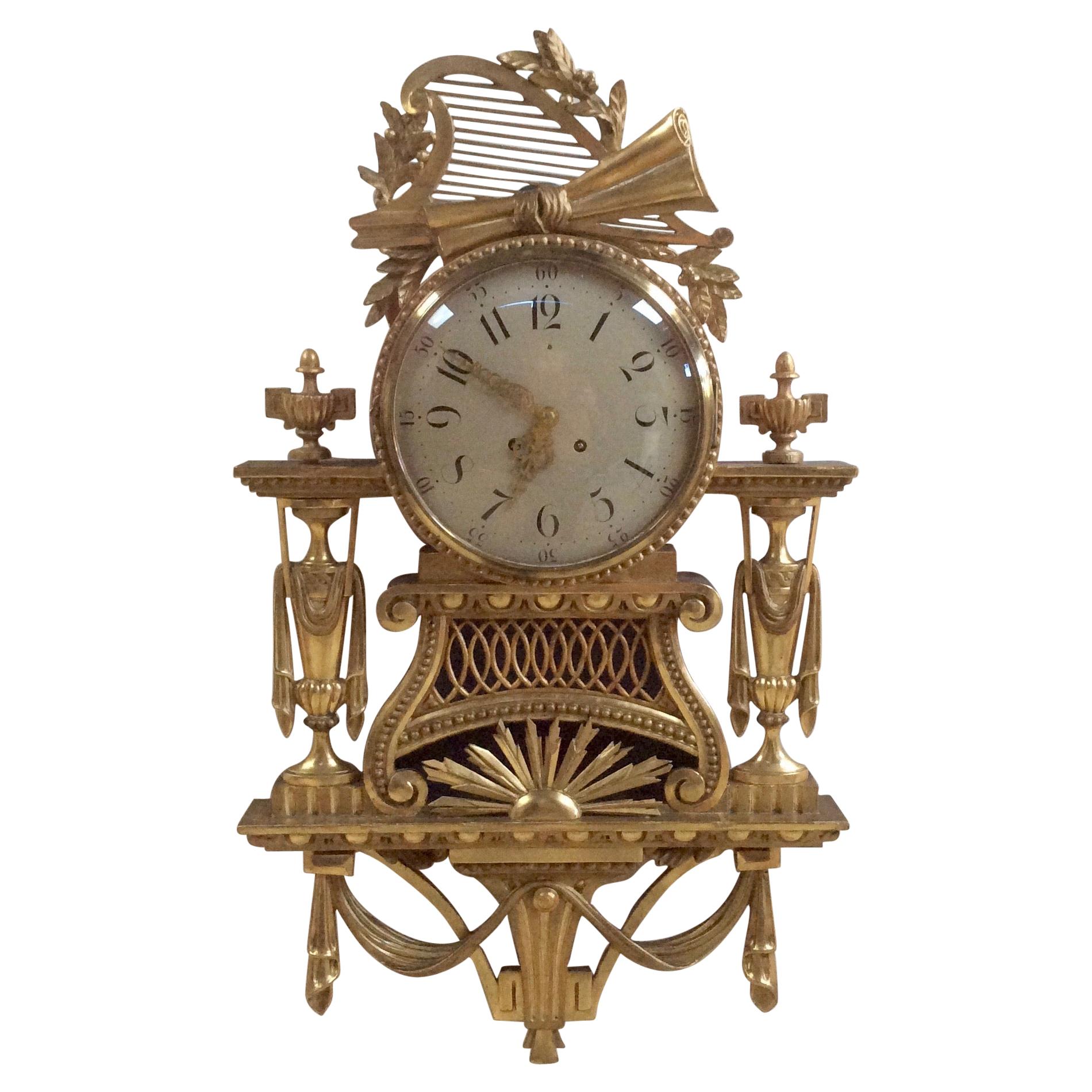 Large Giltwood Cartel Wall Clock by Gustav Becker For Sale