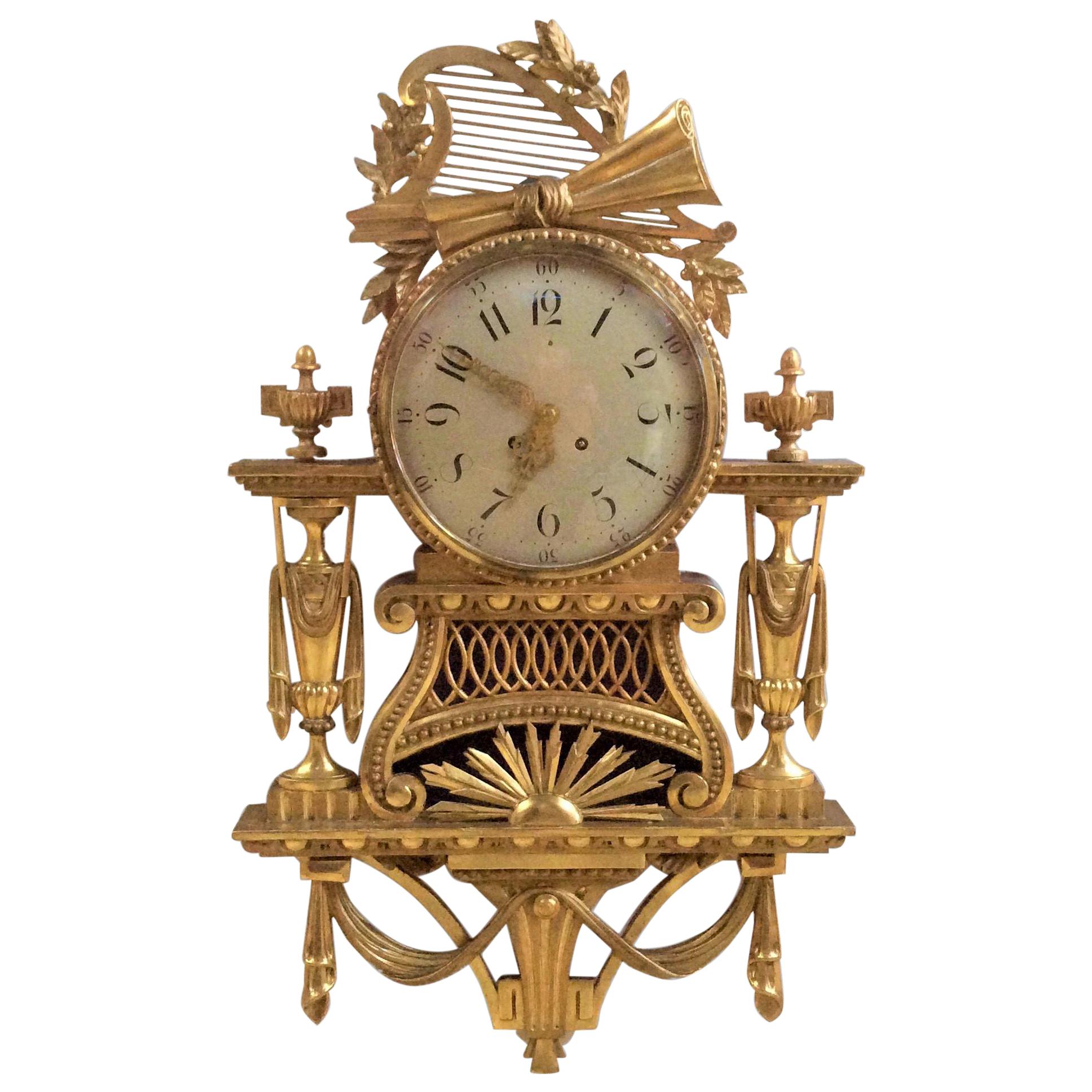 Large Gilt Wood Cartel Wall Clock For Sale