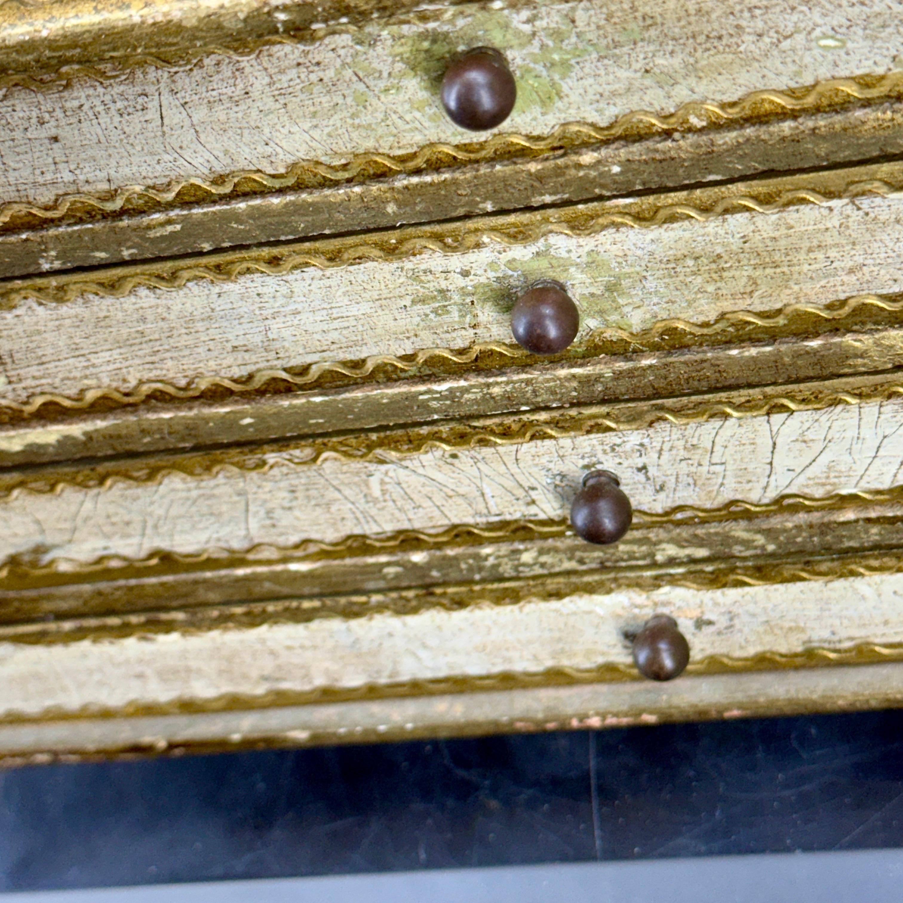 Gesso Large Gilt Wood Florentine Jewelry Box Chest of Drawers, Italy 1950's For Sale