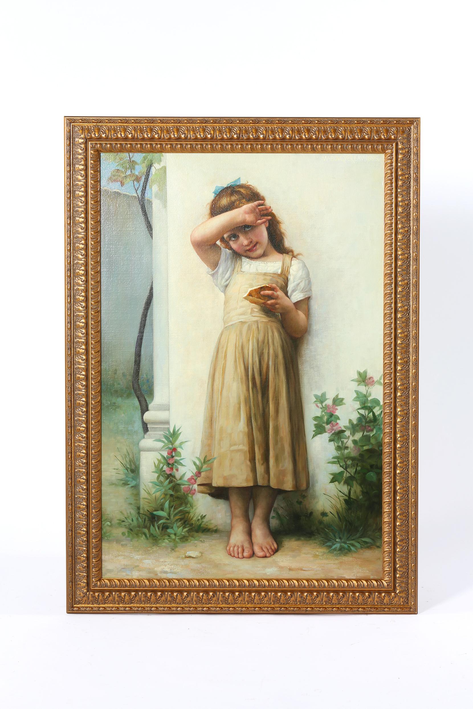 Large Giltwood Framed Portrait Oil / Canvas Painting After Bougereau For Sale 1