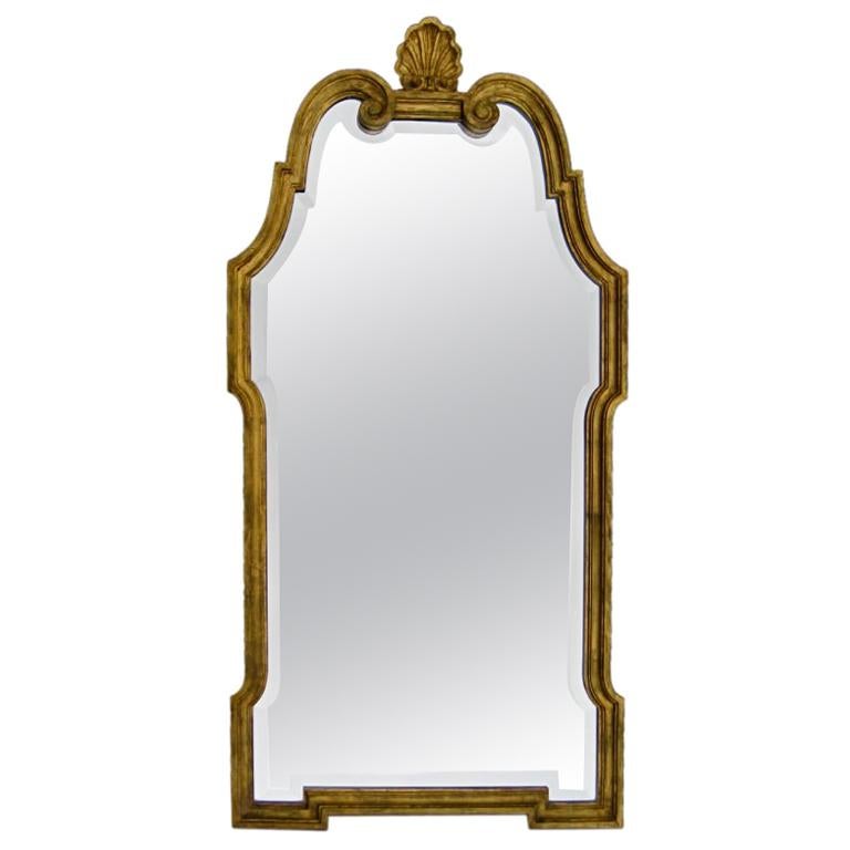 Large Gilt Wood Pier Mirror with Shell Pediment For Sale at 1stDibs