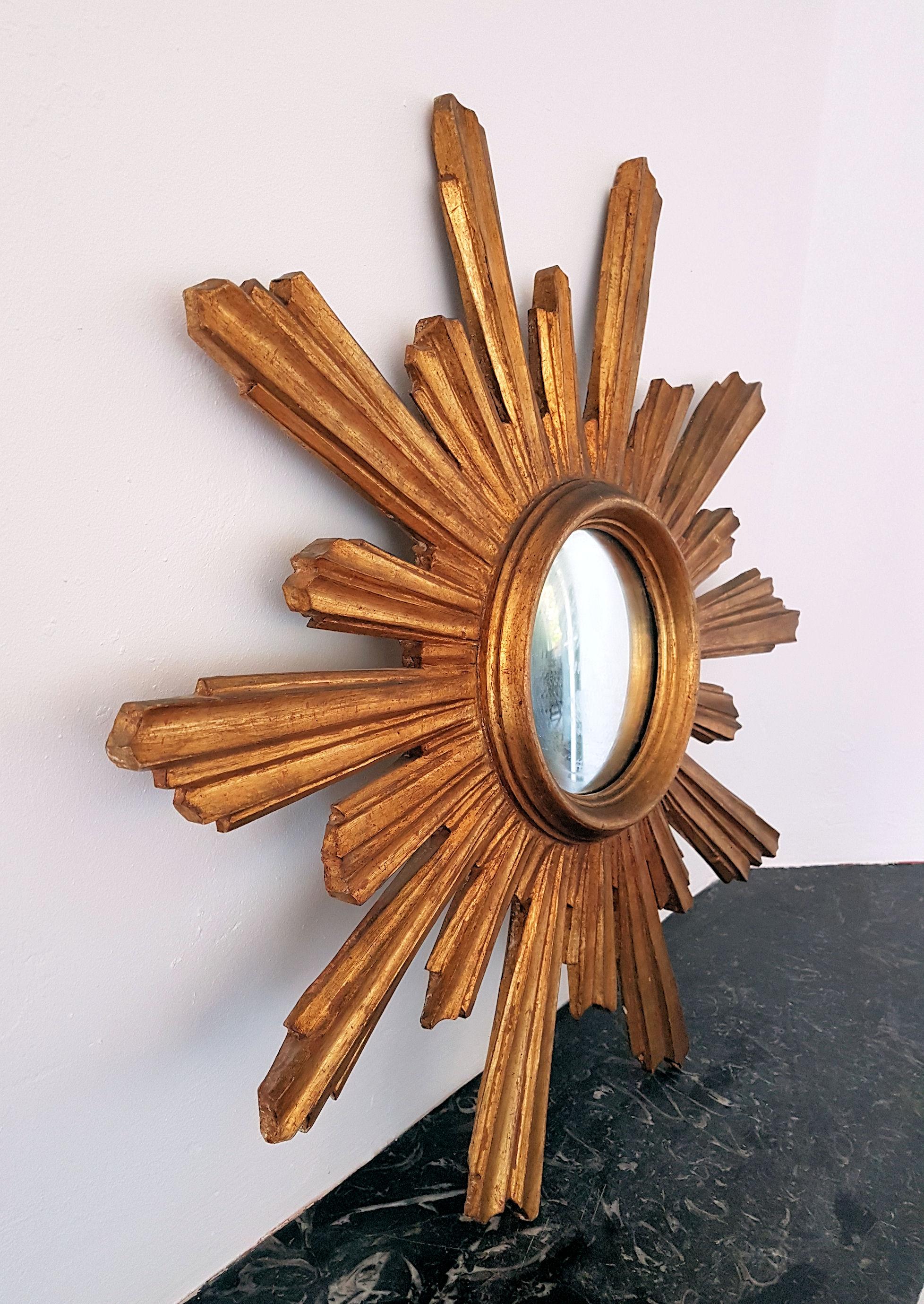 Large Giltwood Sunburst Convex Wall Mirror, End of 19th Century, France 1