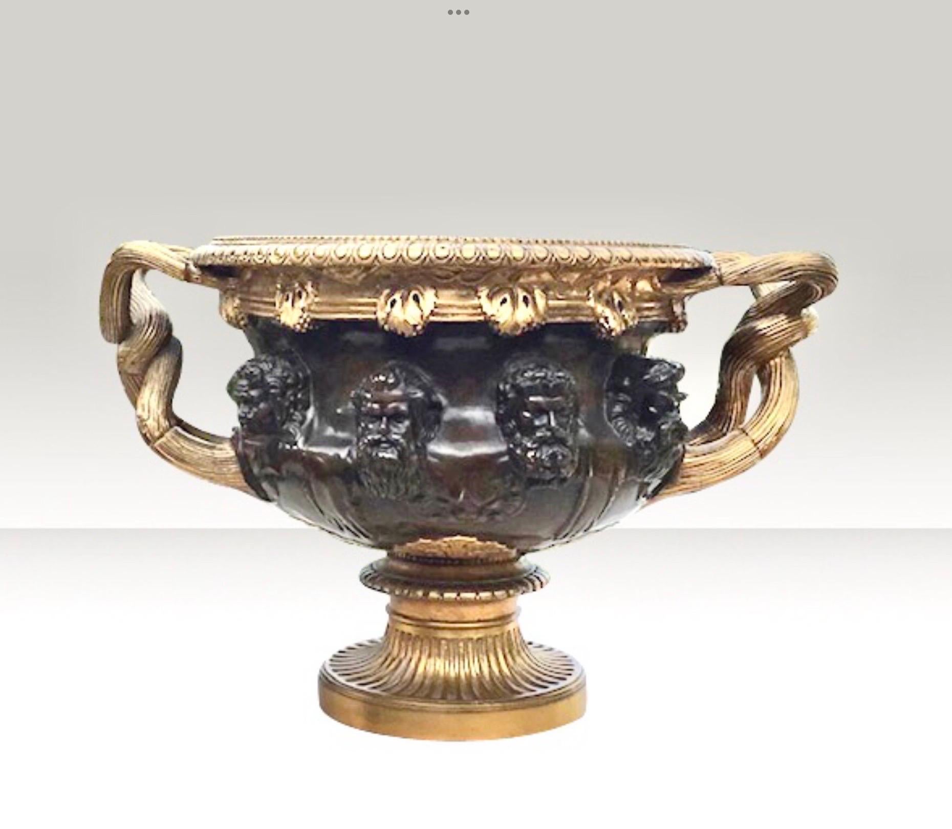 Classical Roman Large Gilted Bronze 'Warwick' Vase by Barbedienne, Paris For Sale