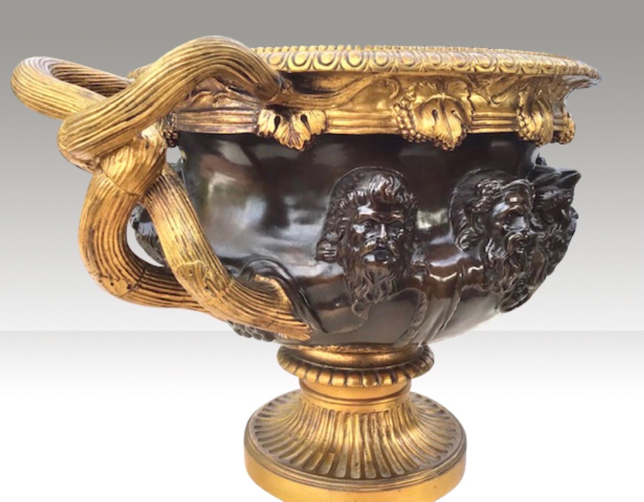 Large Gilted Bronze 'Warwick' Vase by Barbedienne, Paris For Sale 1